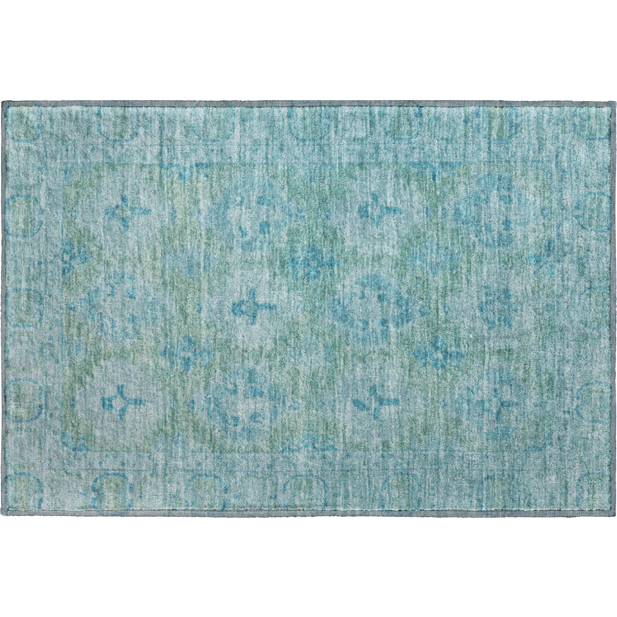 Chiang Mai Machine Washable Transitional Teal Rug 1'8" x 2'6" #shape_Rectangle