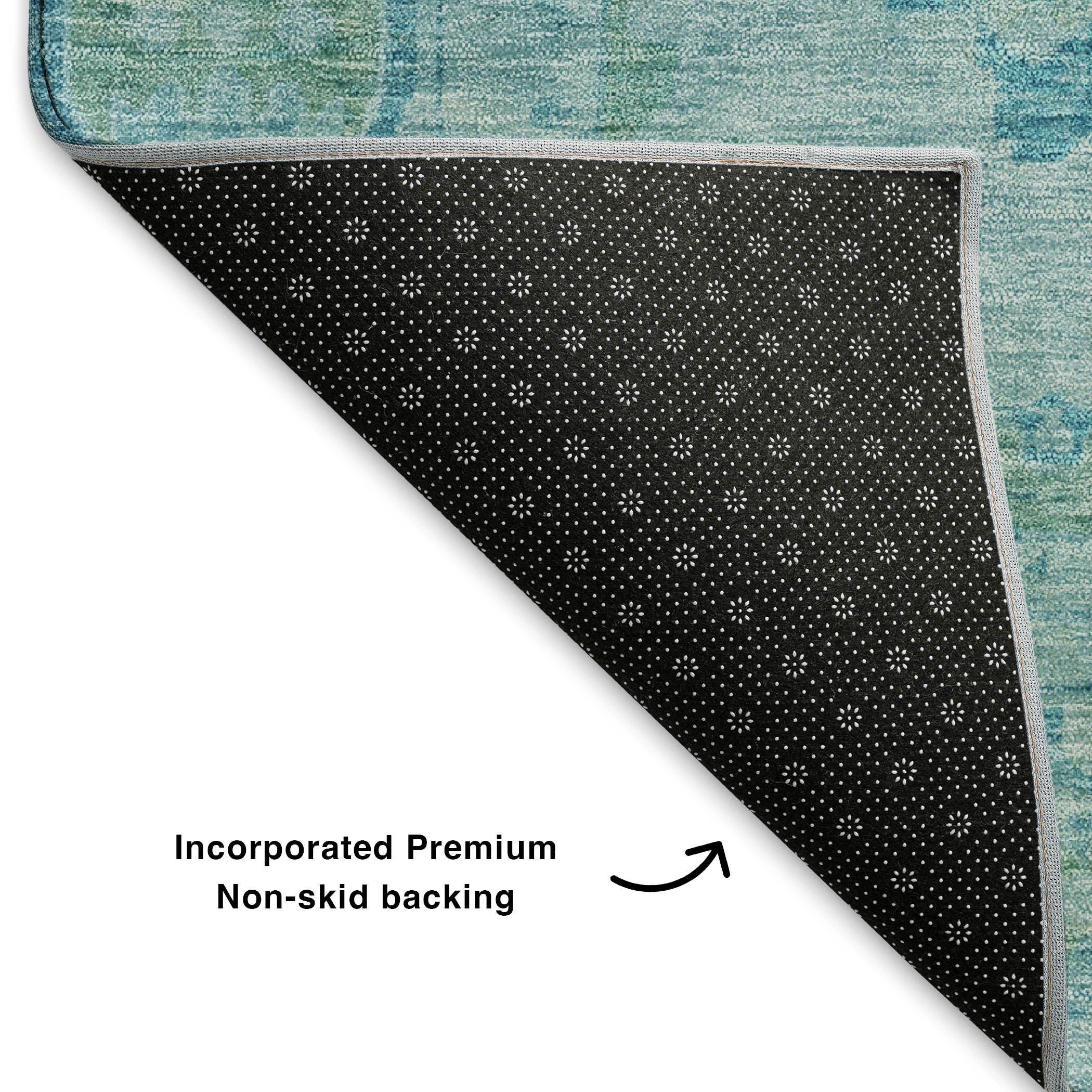 Chiang Mai Machine Washable Transitional Teal Rug 1'8" x 2'6" #shape_Rectangle