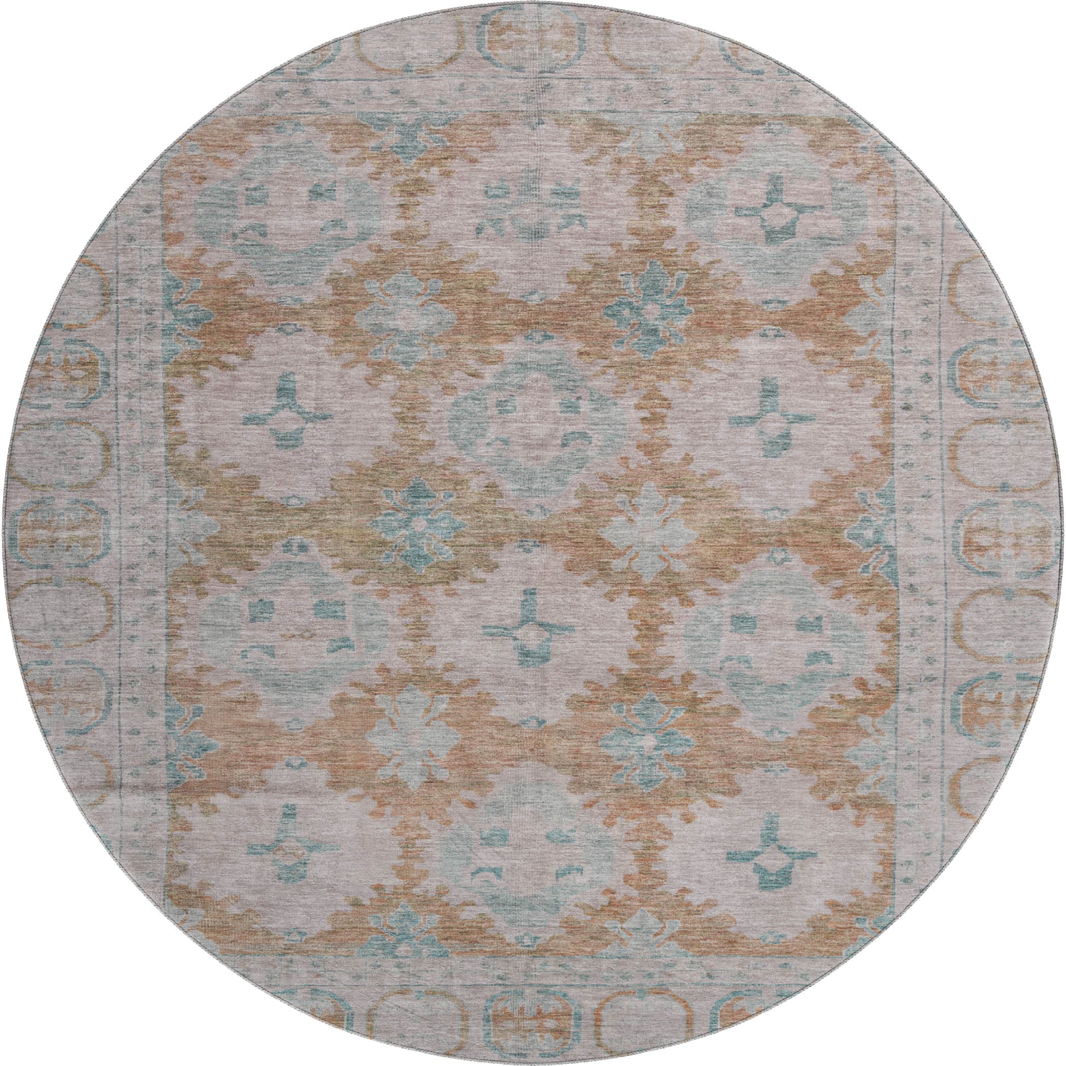 Chiang Mai Machine Washable Transitional Terracotta Orange Rug 8' x 8' #shape_Round