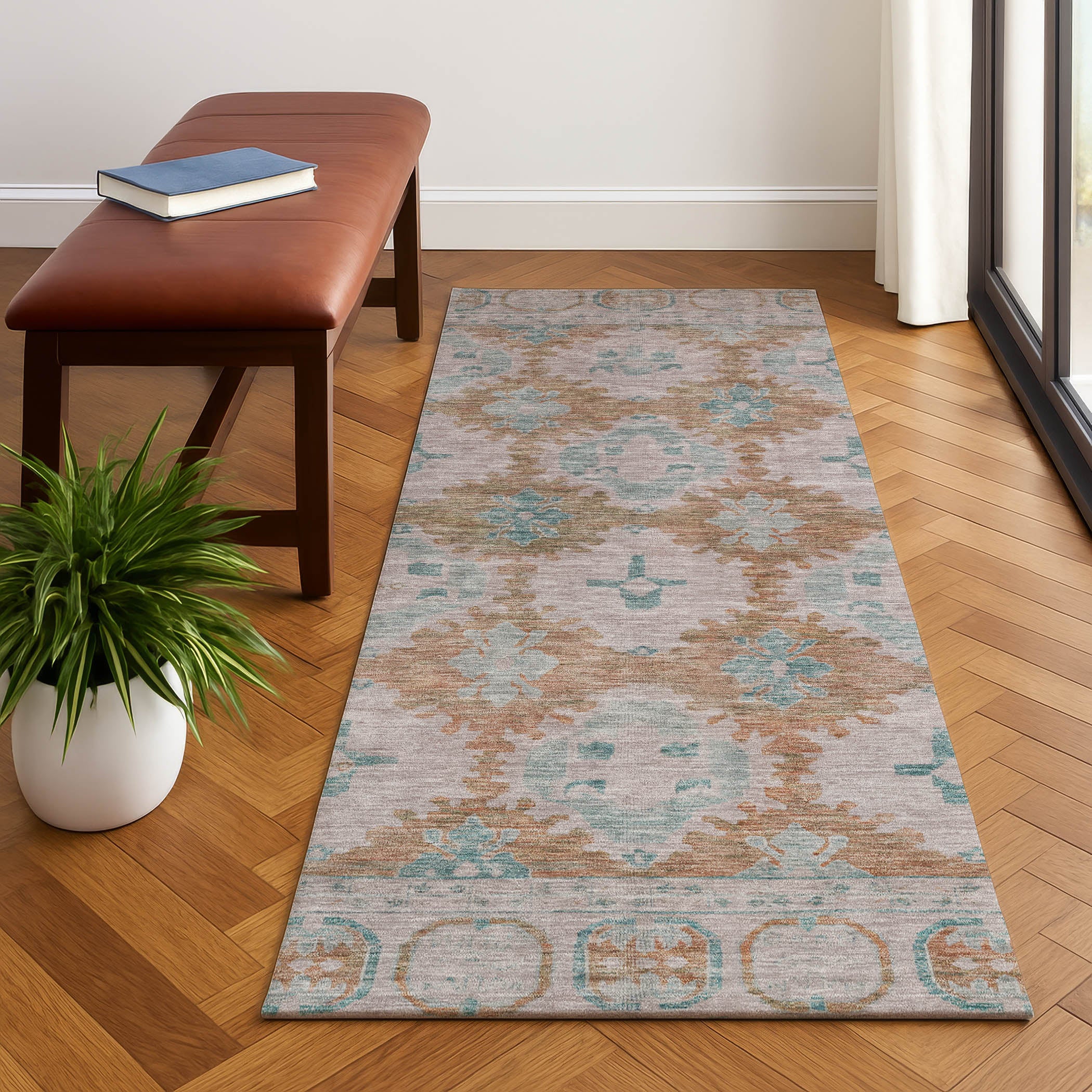 Chiang Mai Machine Washable Transitional Terracotta Orange Rug 2'3" x 7'6" #shape_Runner