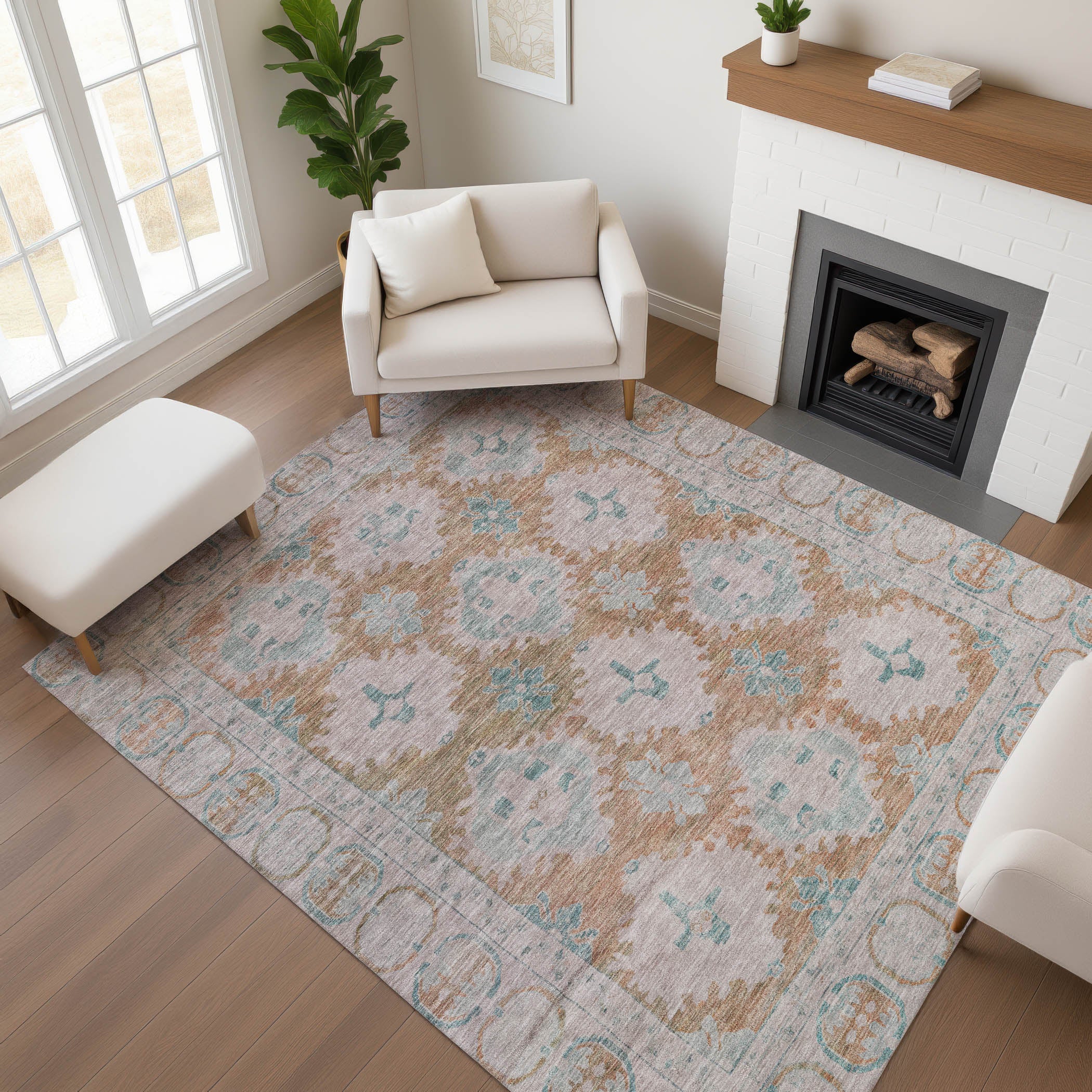 Chiang Mai Machine Washable Transitional Terracotta Orange Rug 2'6" x 3'10" #shape_Rectangle