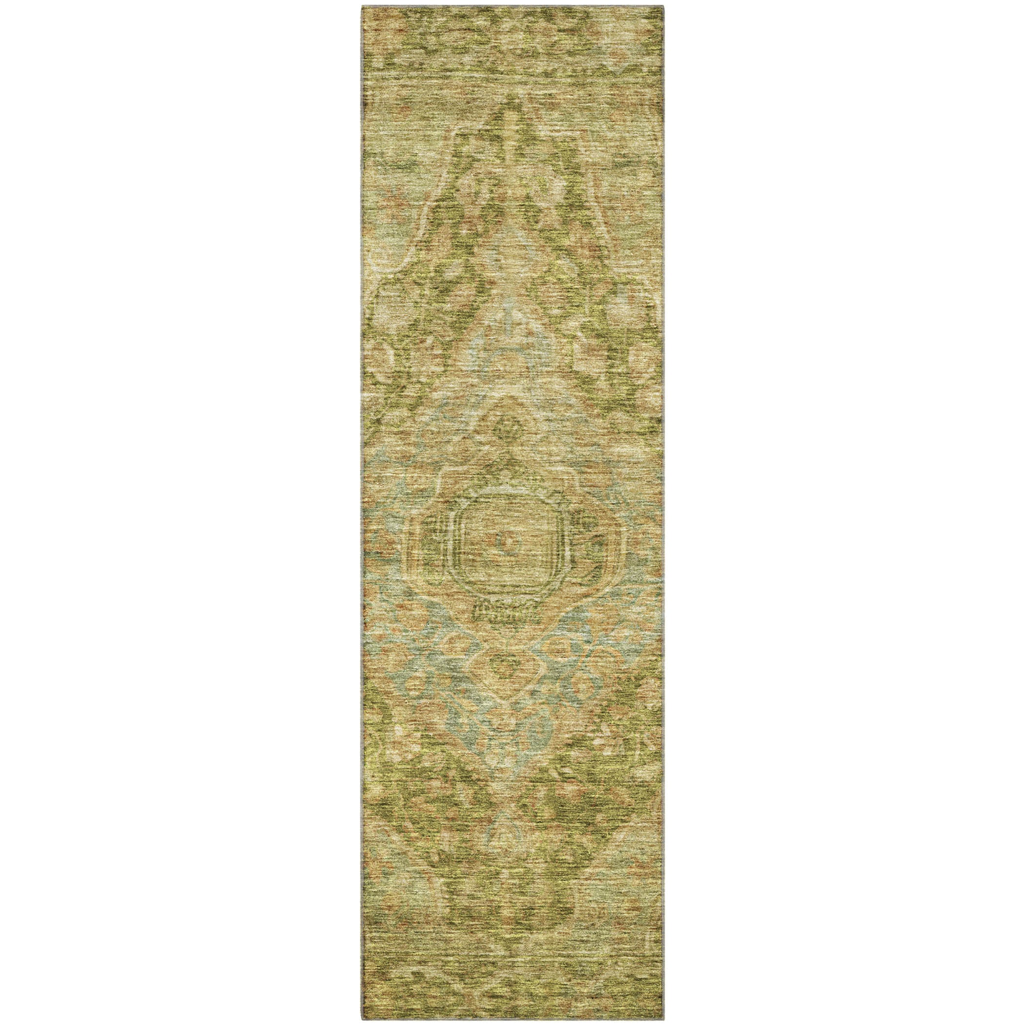 Porto Machine Washable Traditional Aloe Green Rug 2'3" x 7'6" #shape_Runner