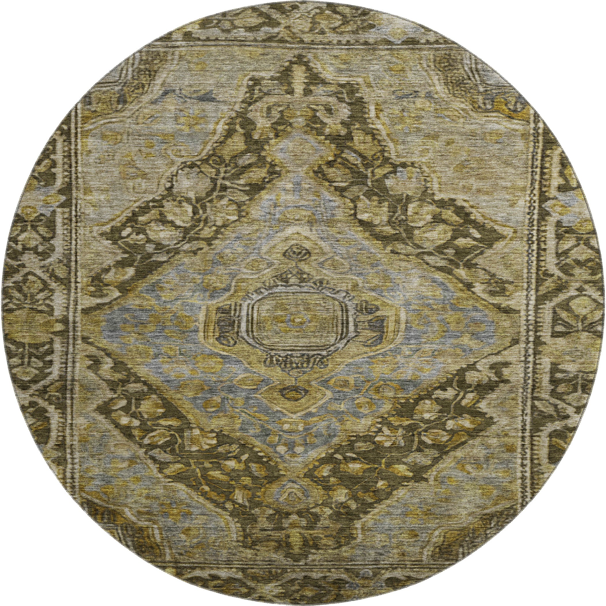 Porto Machine Washable Traditional Brown Rug 8' x 8' #shape_Round