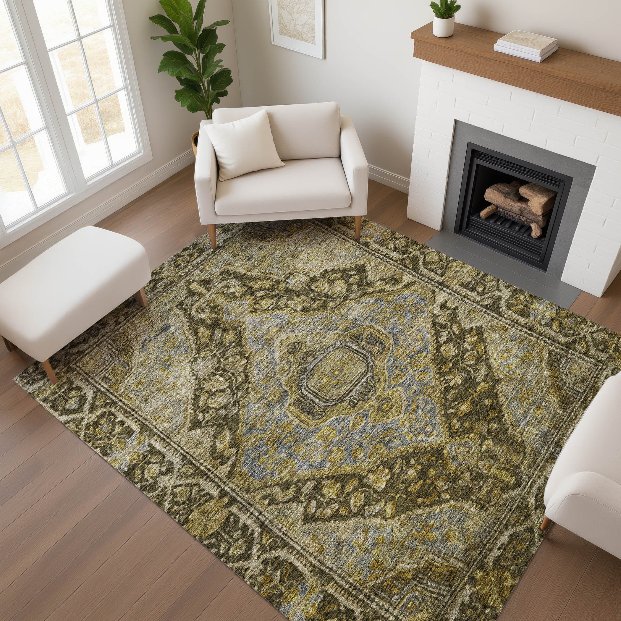 Porto Machine Washable Traditional Brown Rug 2'6" x 3'10" #shape_Rectangle
