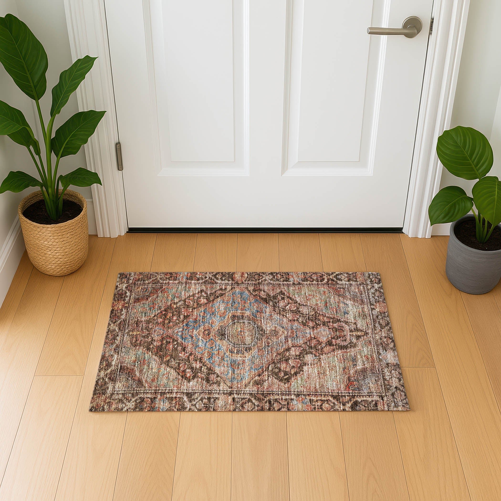 Porto Machine Washable Traditional Chocolate Brown Rug 1'8" x 2'6" #shape_Rectangle