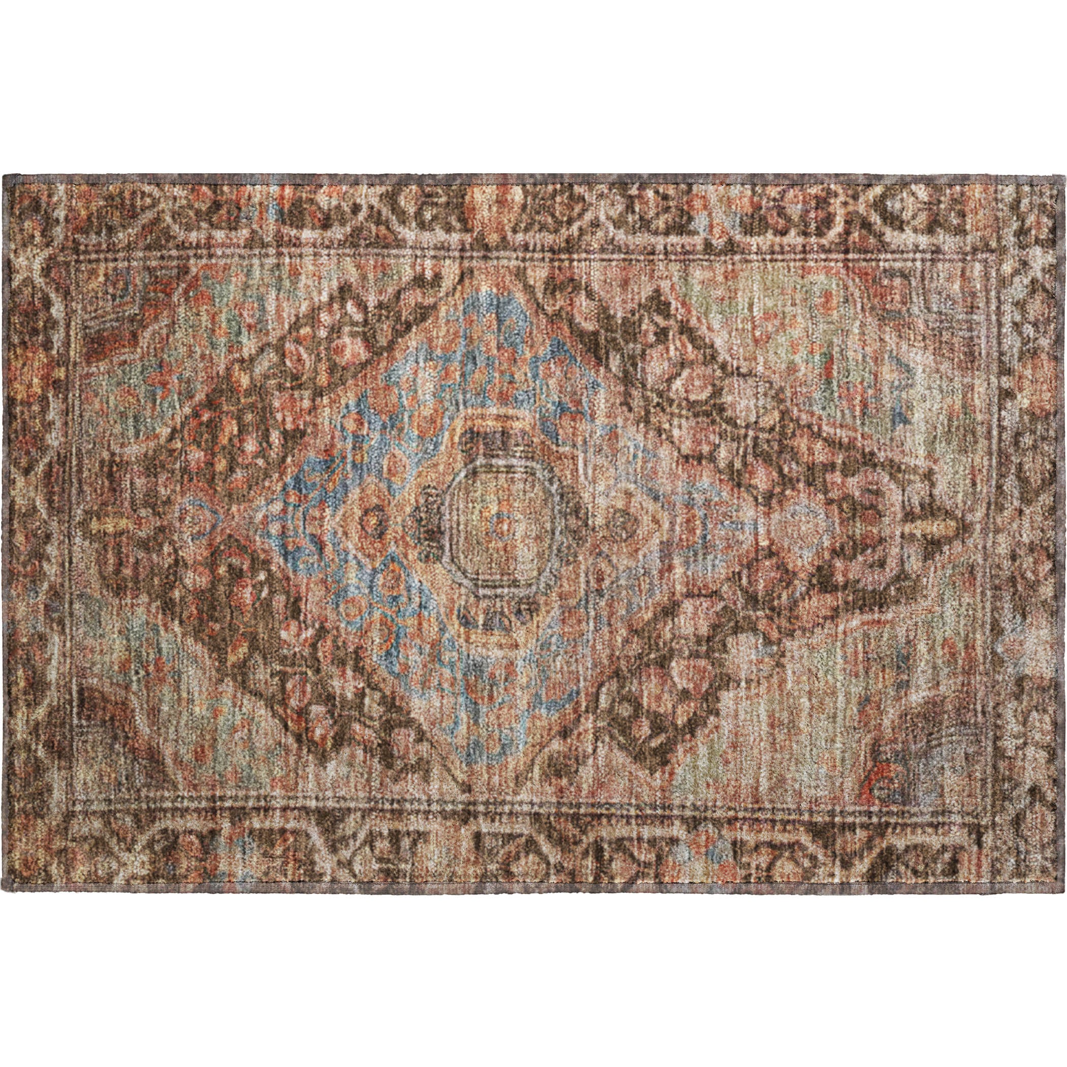 Porto Machine Washable Traditional Chocolate Brown Rug 1'8" x 2'6" #shape_Rectangle