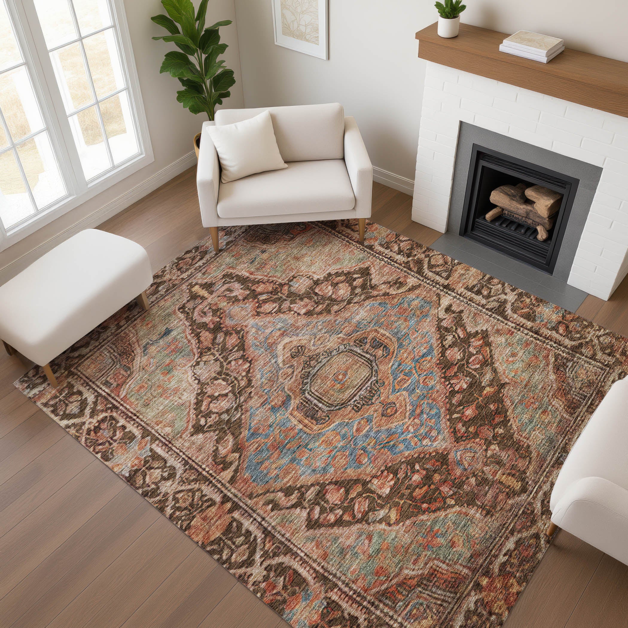 Porto Machine Washable Traditional Chocolate Brown Rug 2'6" x 3'10" #shape_Rectangle