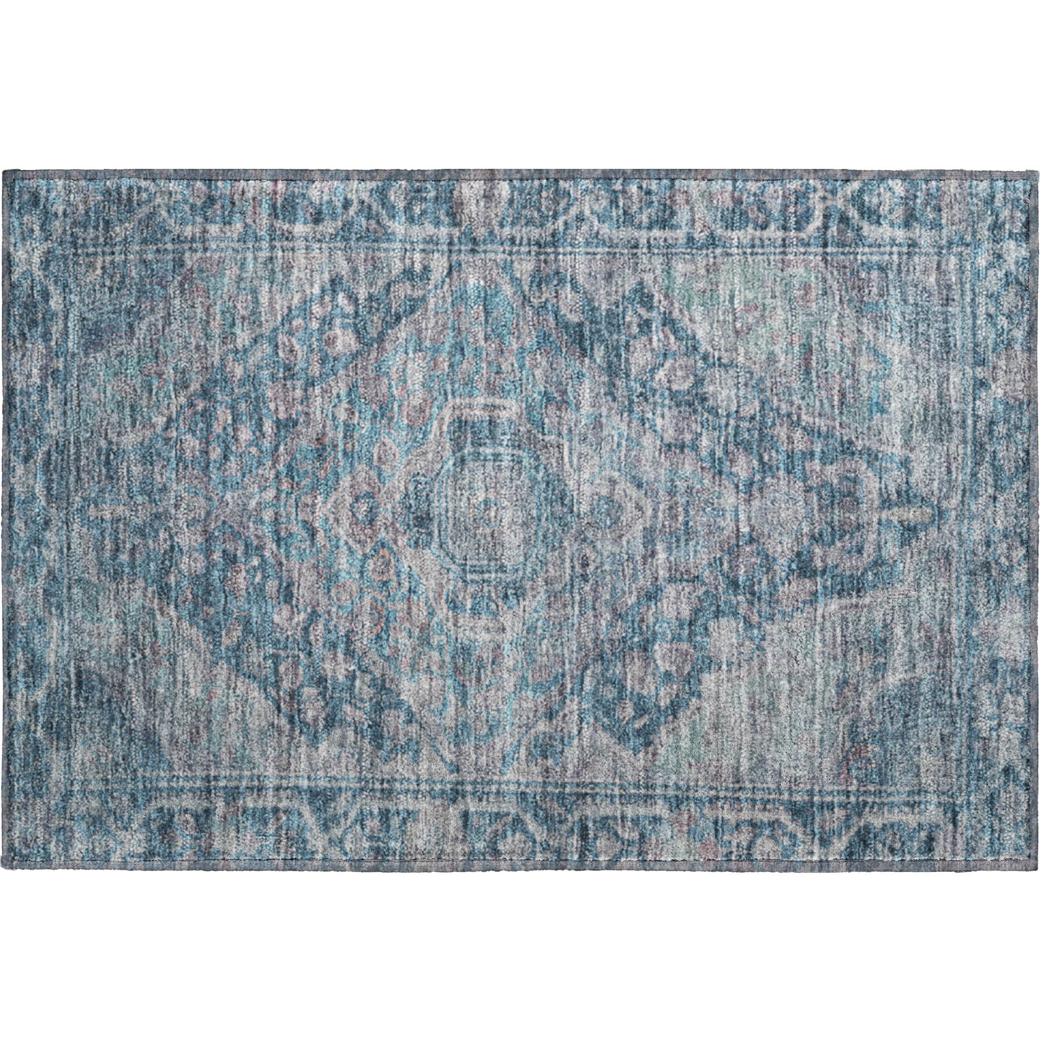 Porto Machine Washable Traditional Denim Blue Rug 1'8" x 2'6" #shape_Rectangle