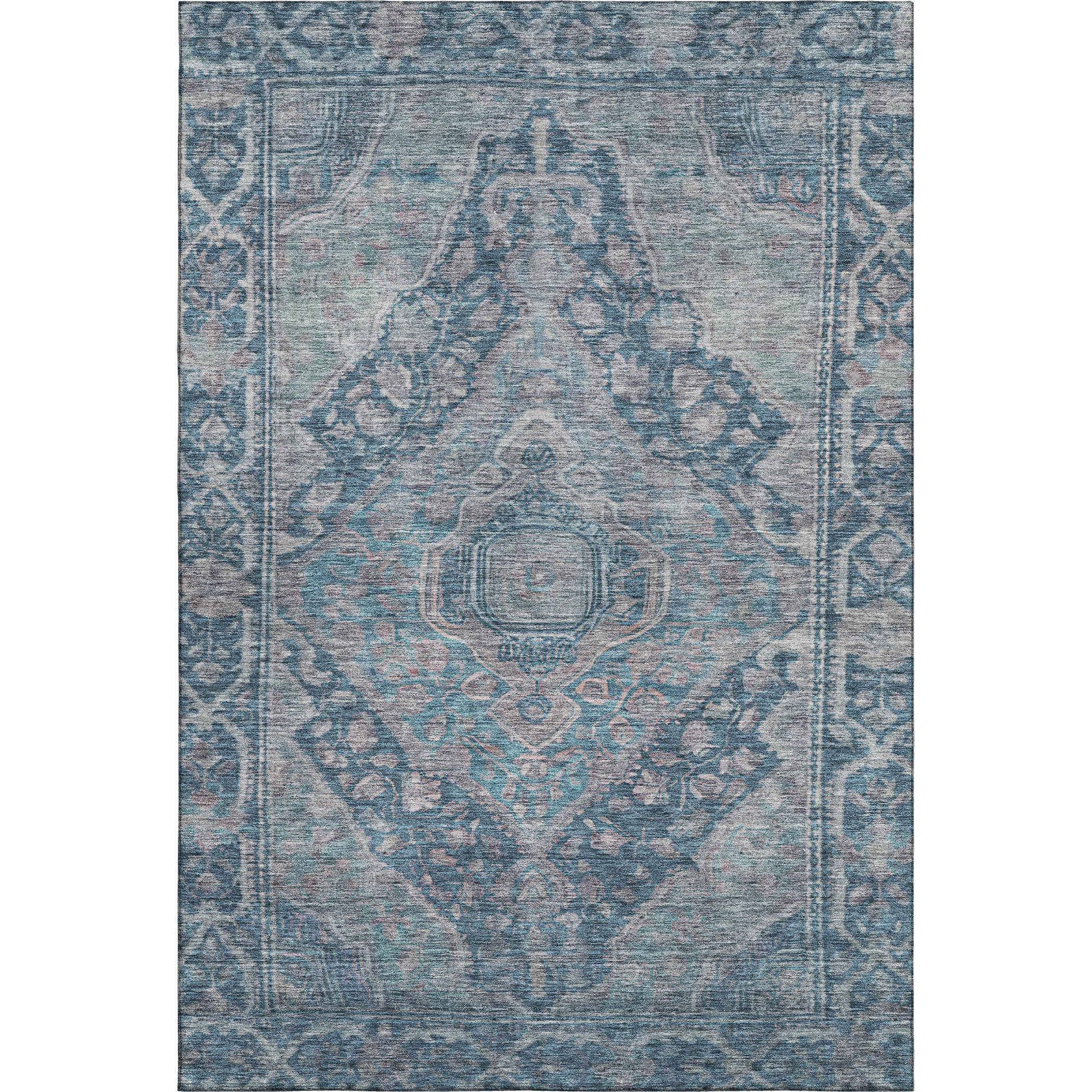 Porto Machine Washable Traditional Denim Blue Rug 2'6" x 3'10" #shape_Rectangle