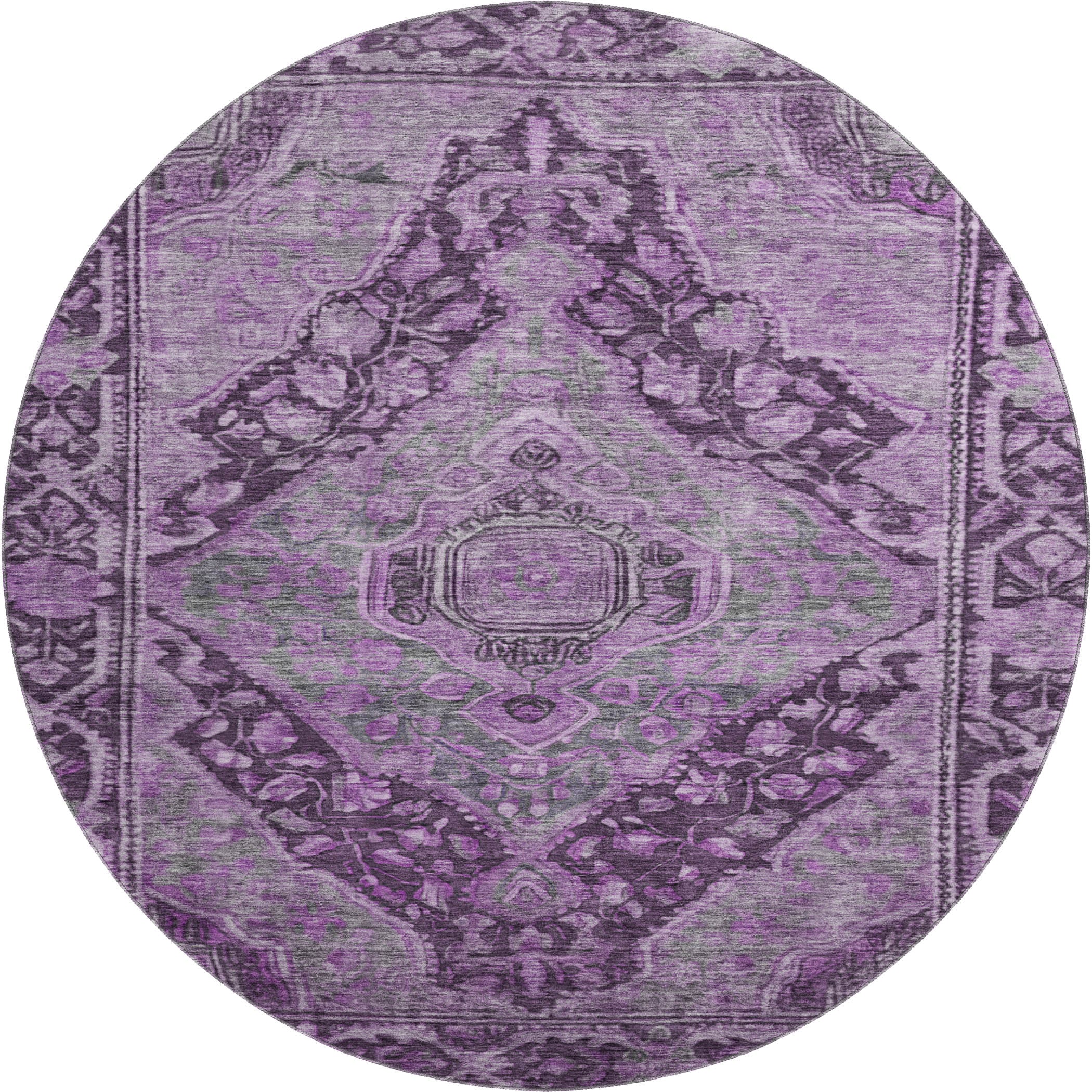 Porto Machine Washable Traditional Eggplant Purple Rug 8' x 8' #shape_Round