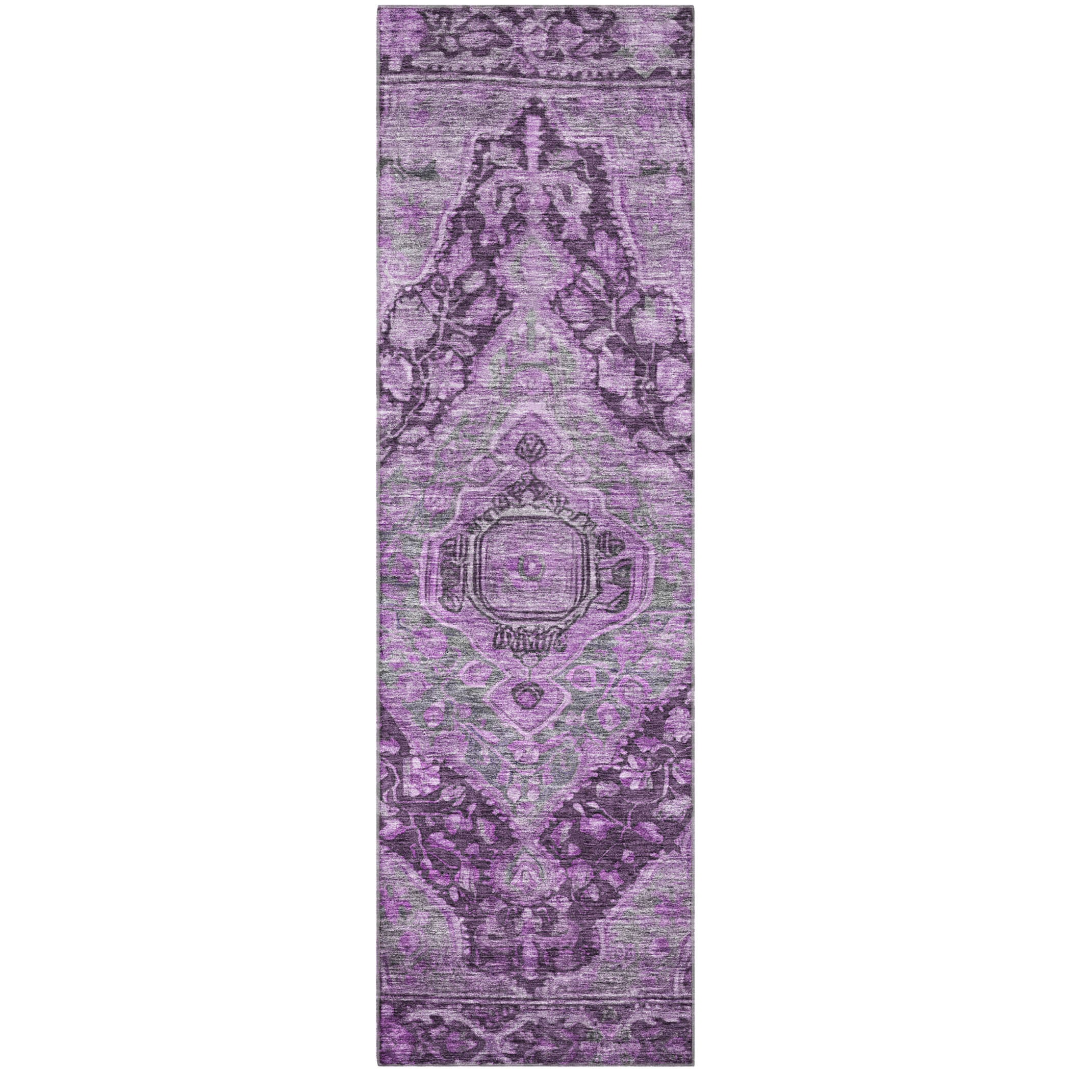 Porto Machine Washable Traditional Eggplant Purple Rug 2'3" x 7'6" #shape_Runner