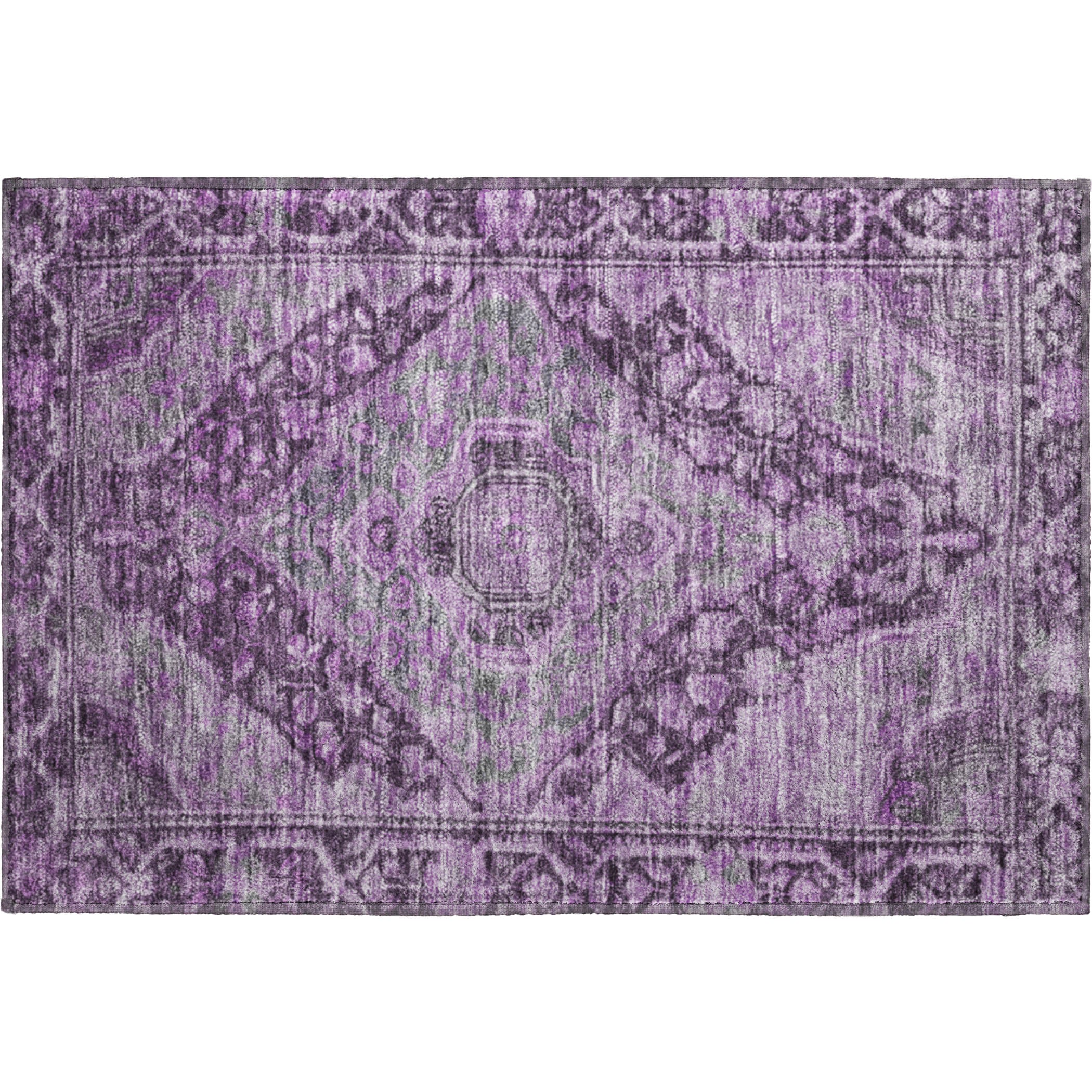 Porto Machine Washable Traditional Eggplant Purple Rug 1'8" x 2'6" #shape_Rectangle