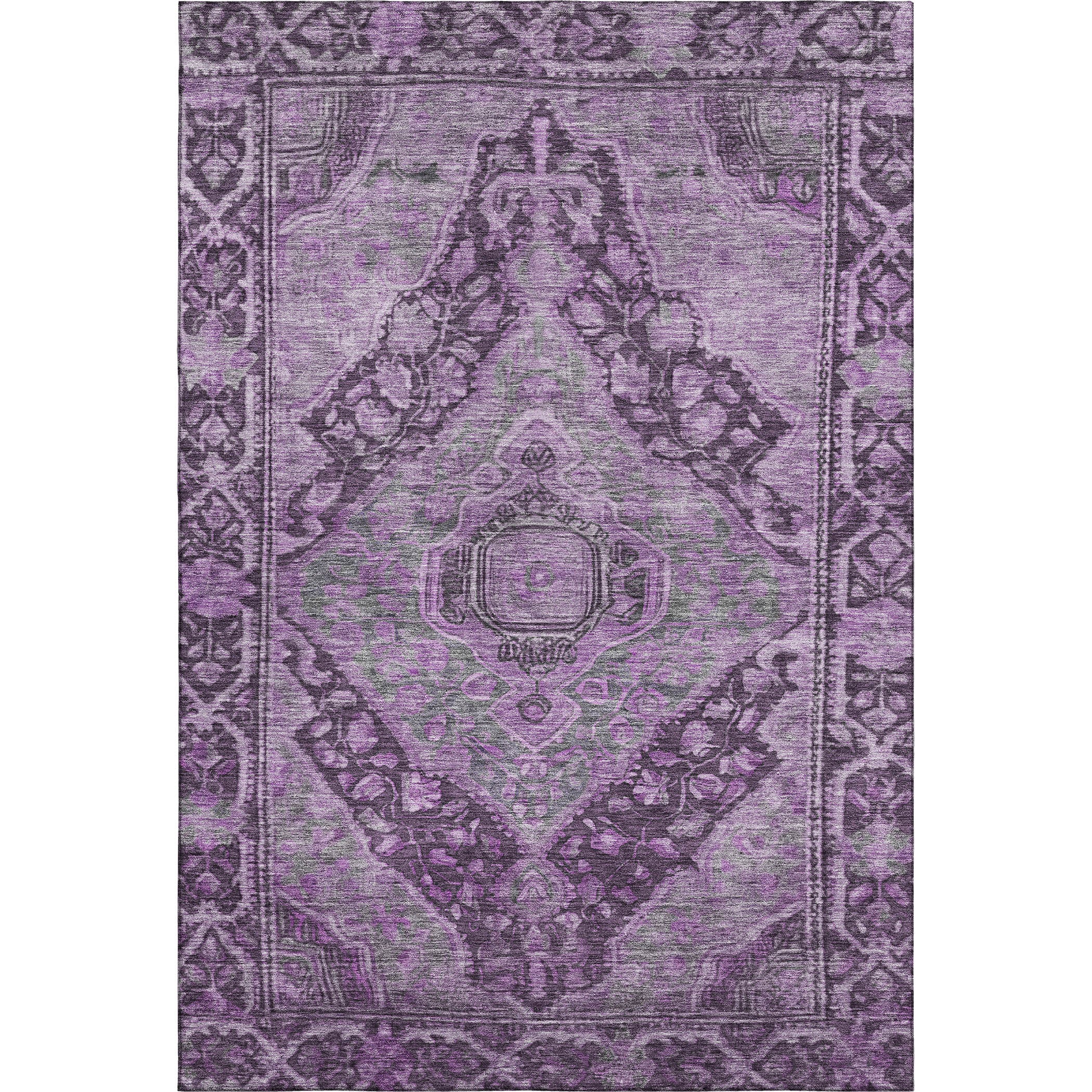 Porto Machine Washable Traditional Eggplant Purple Rug 2'6" x 3'10" #shape_Rectangle