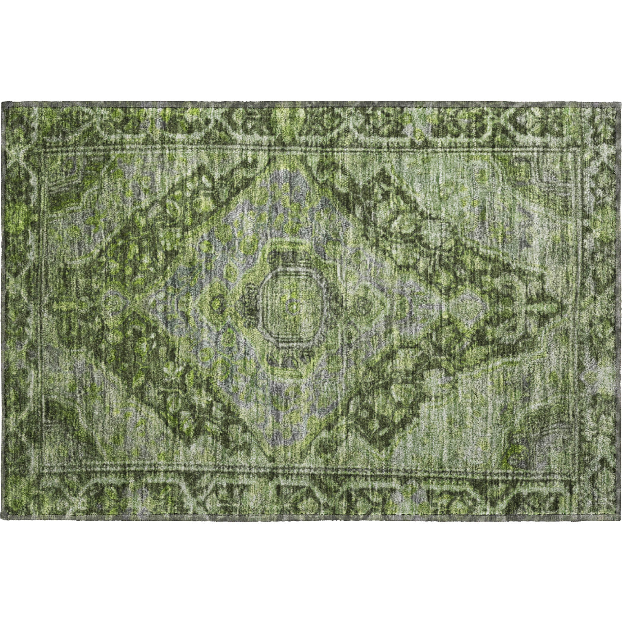 Porto Machine Washable Traditional Olive Green Rug 1'8" x 2'6" #shape_Rectangle