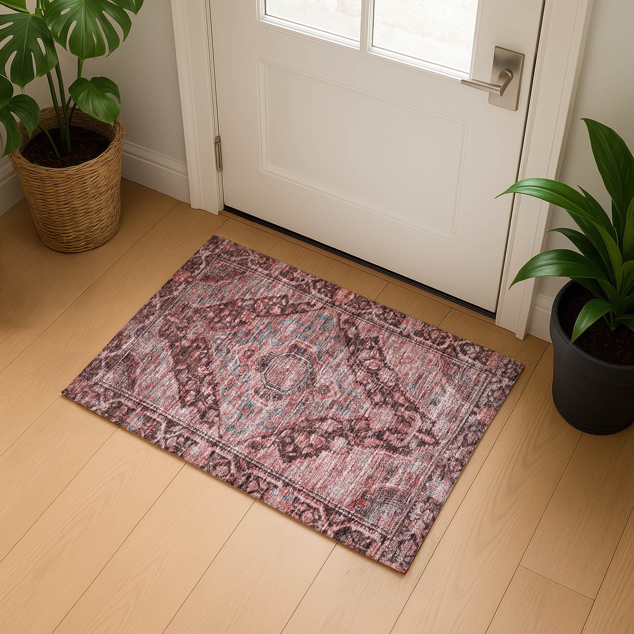 Porto Machine Washable Traditional Paprika Orange Rug 1'8" x 2'6" #shape_Rectangle