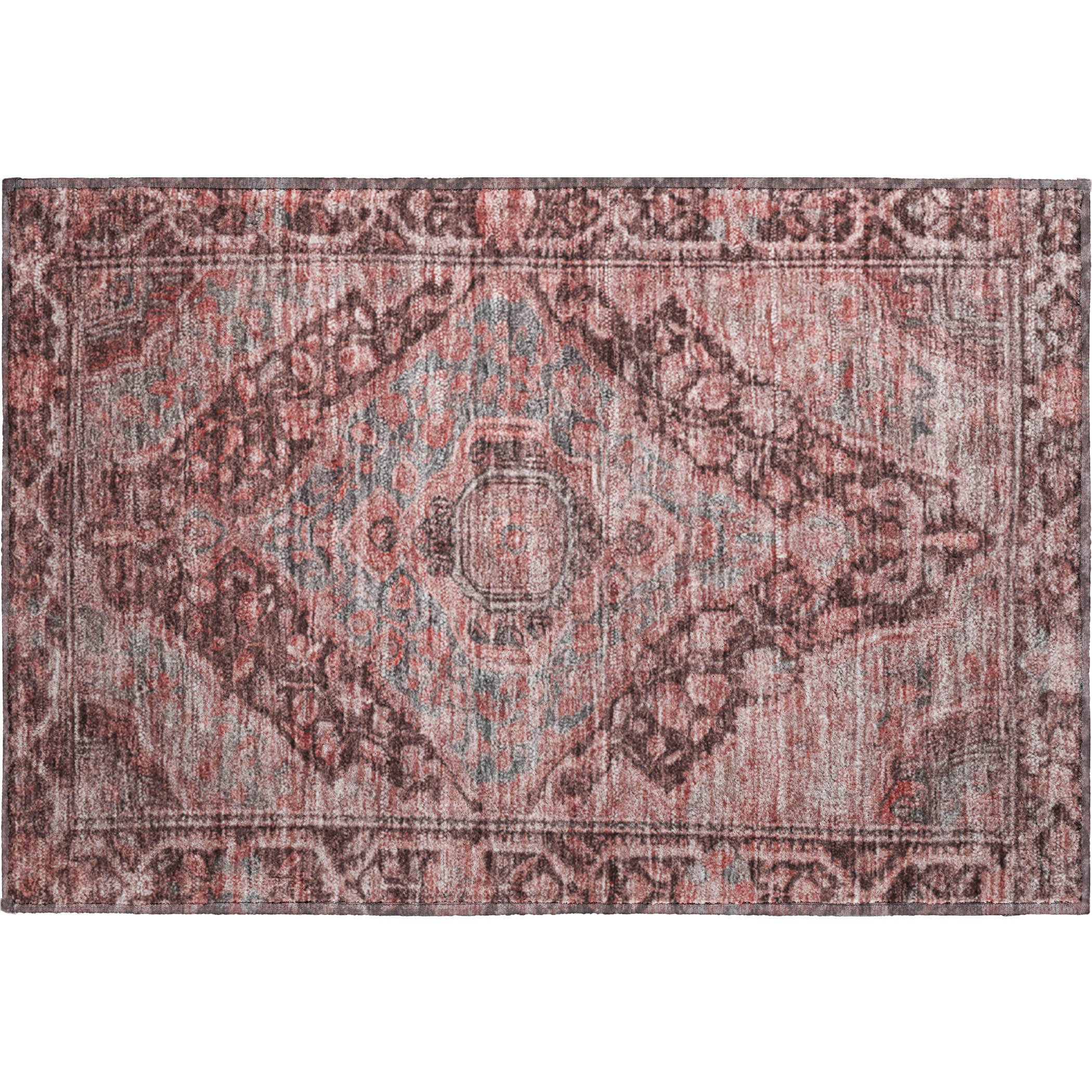 Porto Machine Washable Traditional Paprika Orange Rug 1'8" x 2'6" #shape_Rectangle