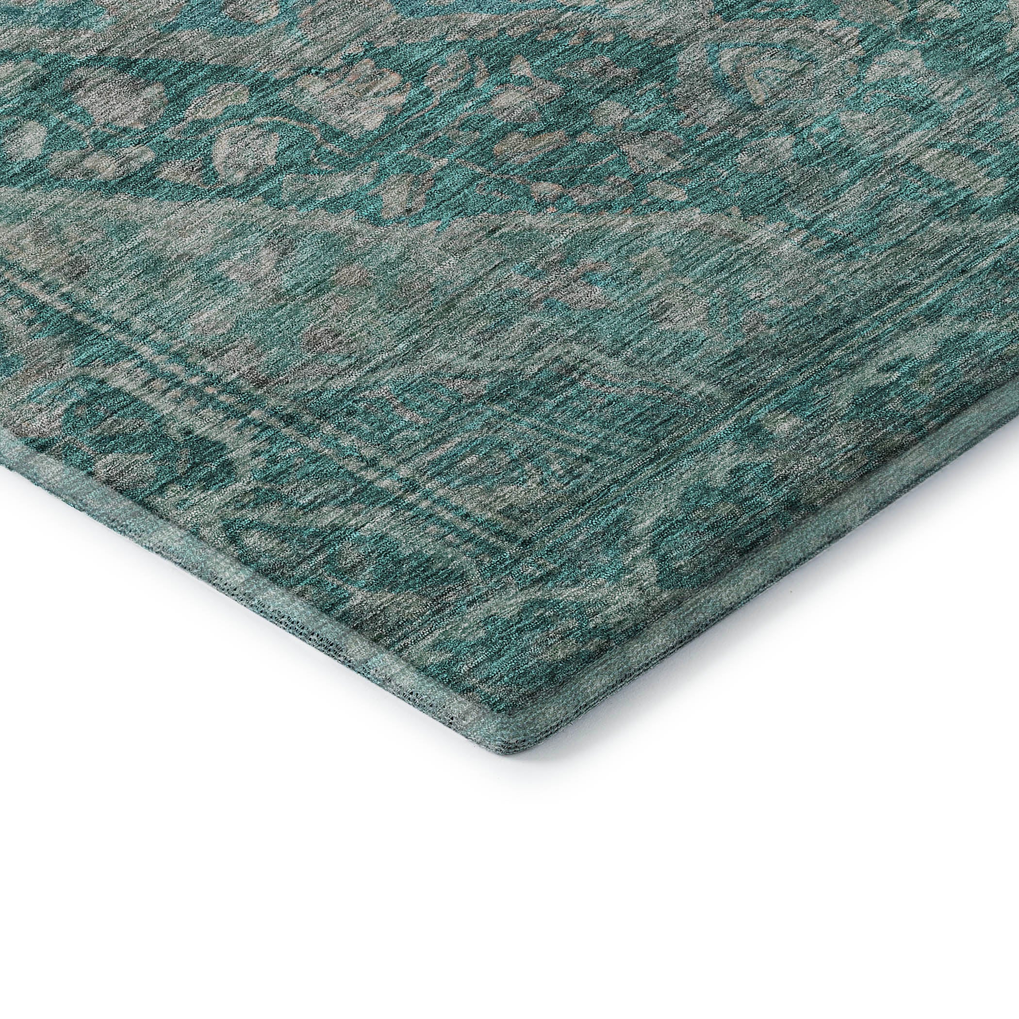 Porto Machine Washable Traditional Teal Rug 1'8" x 2'6" #shape_Rectangle