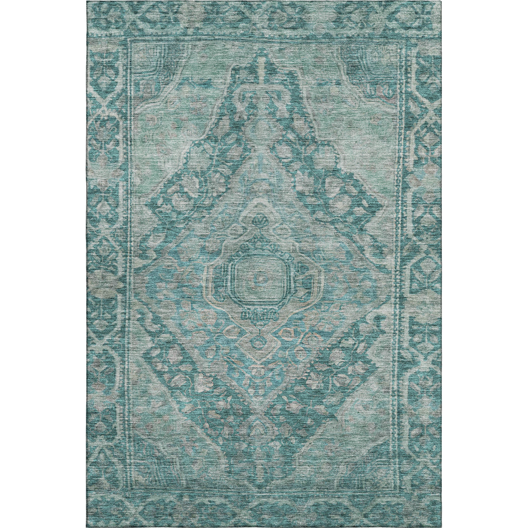 Porto Machine Washable Traditional Teal Rug 2'6" x 3'10" #shape_Rectangle