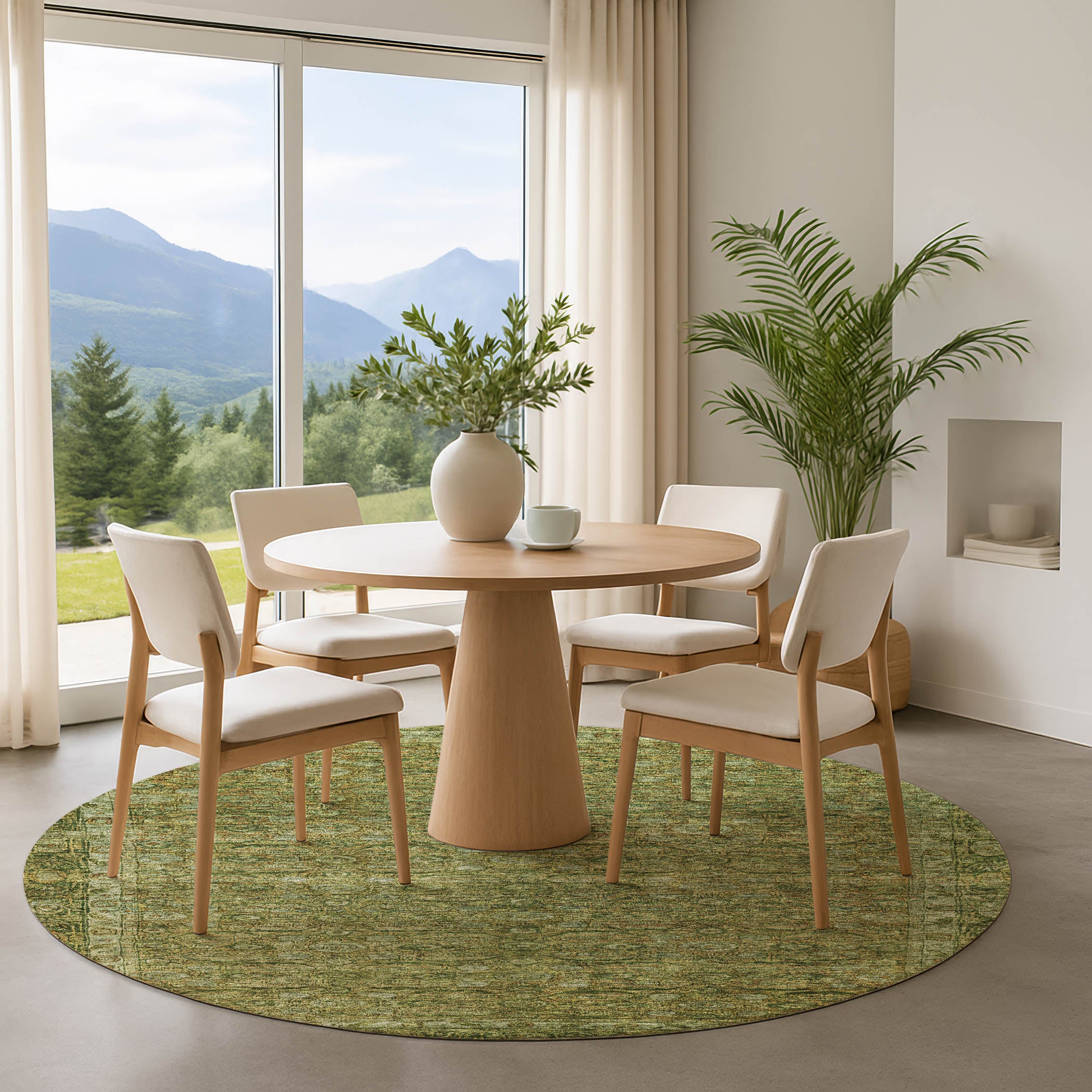 Salzburg Machine Washable Traditional Aloe Green Rug 8' x 8' #shape_Round