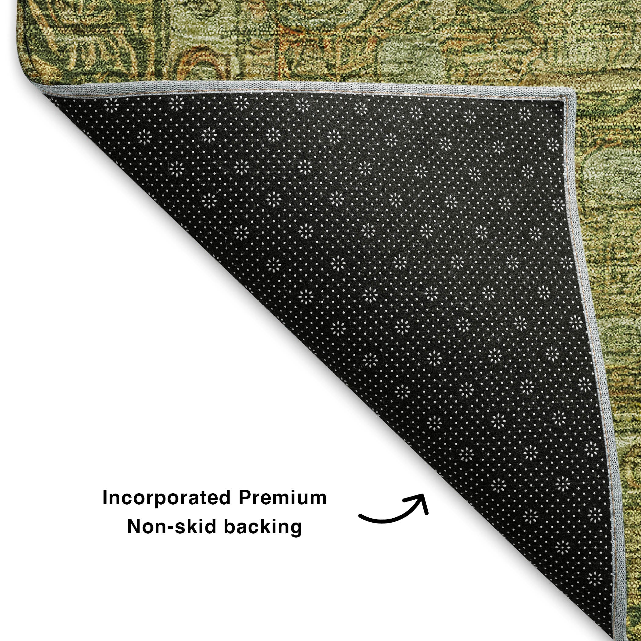 Salzburg Machine Washable Traditional Aloe Green Rug 1'8" x 2'6" #shape_Rectangle
