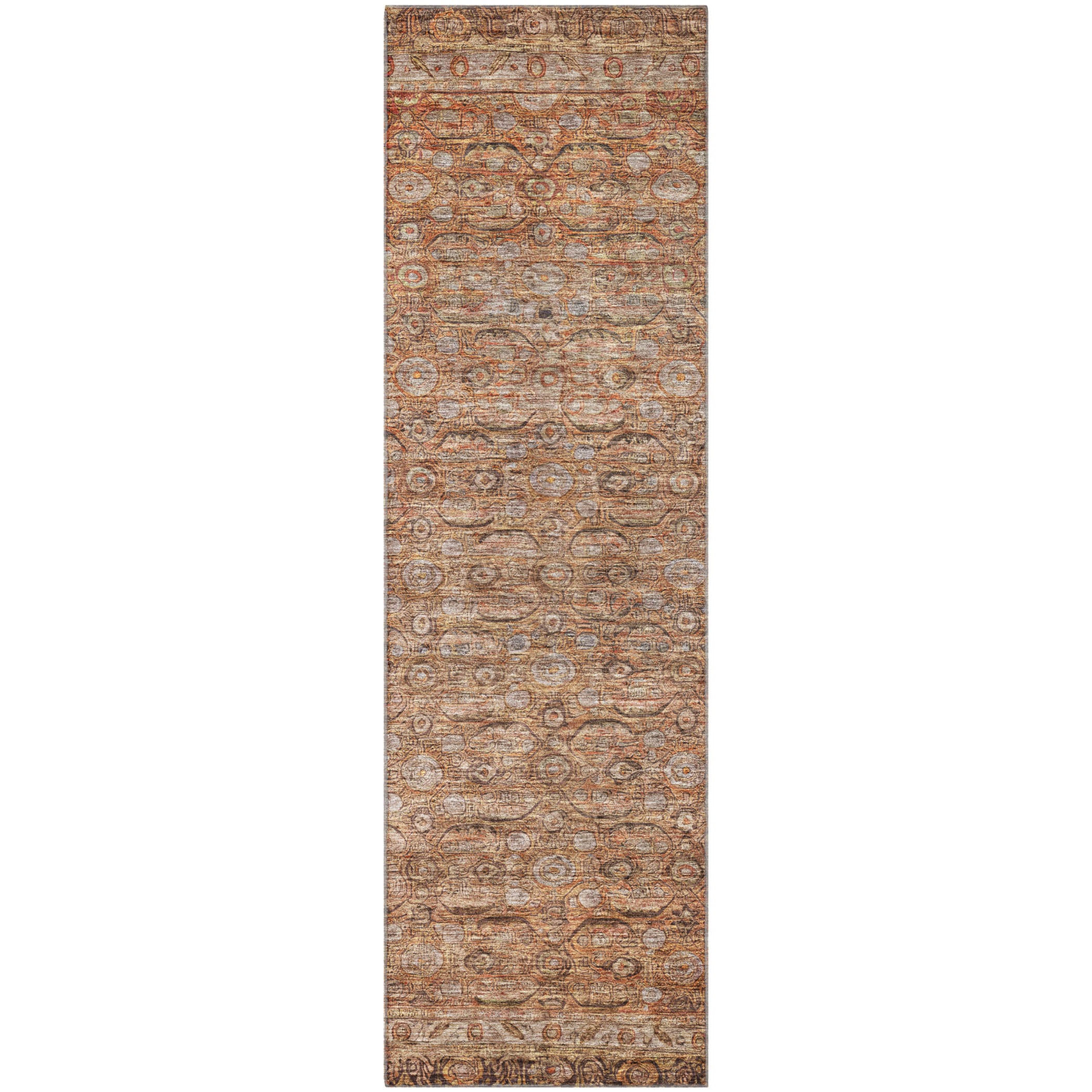 Salzburg Machine Washable Traditional Copper Orange Rug 2'3" x 7'6" #shape_Runner