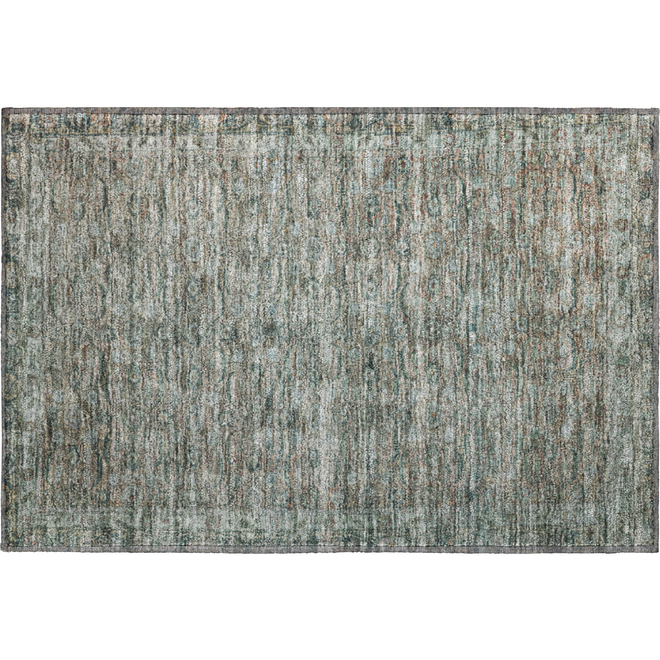 Salzburg Machine Washable Traditional Teal Rug 1'8" x 2'6" #shape_Rectangle