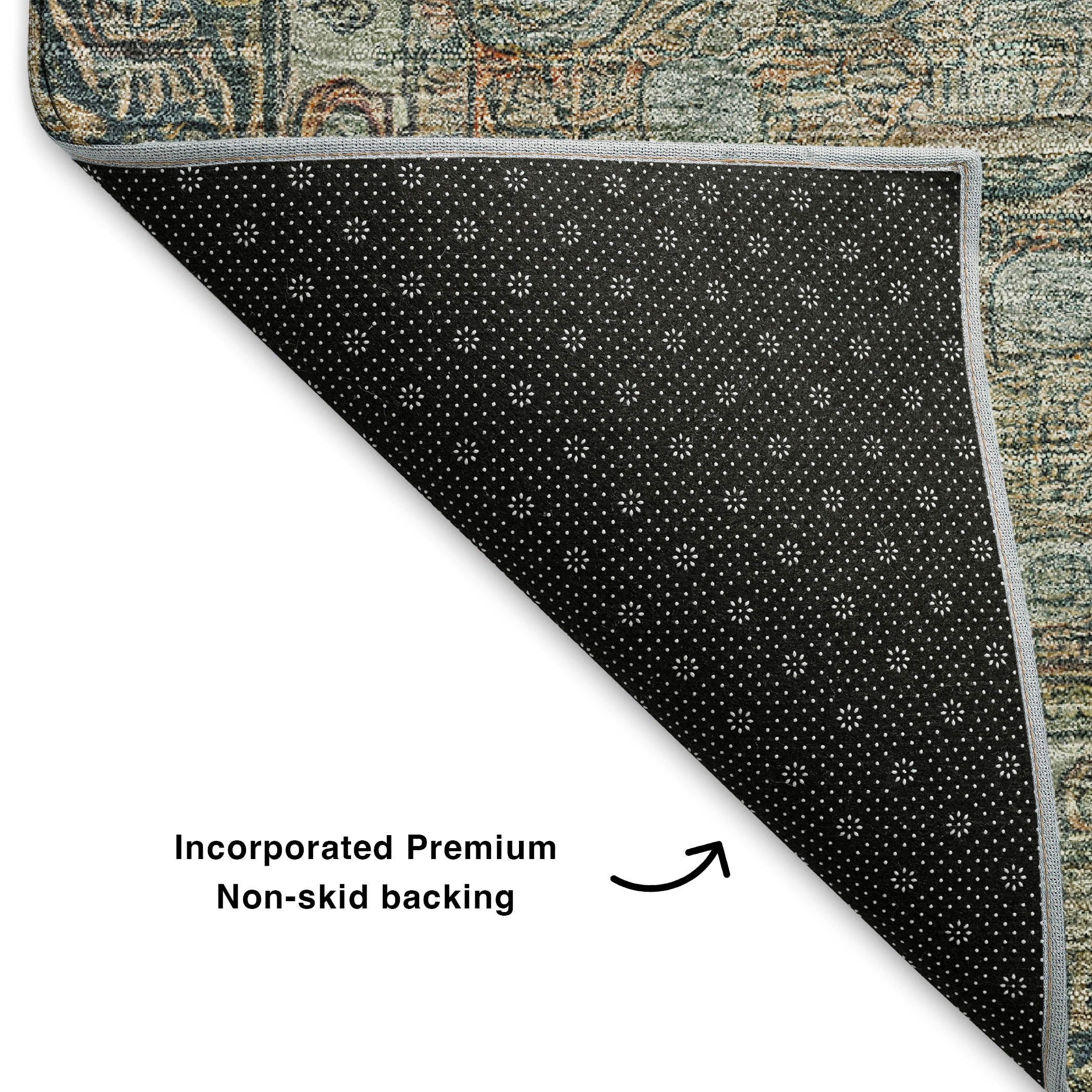 Salzburg Machine Washable Traditional Teal Rug 1'8" x 2'6" #shape_Rectangle