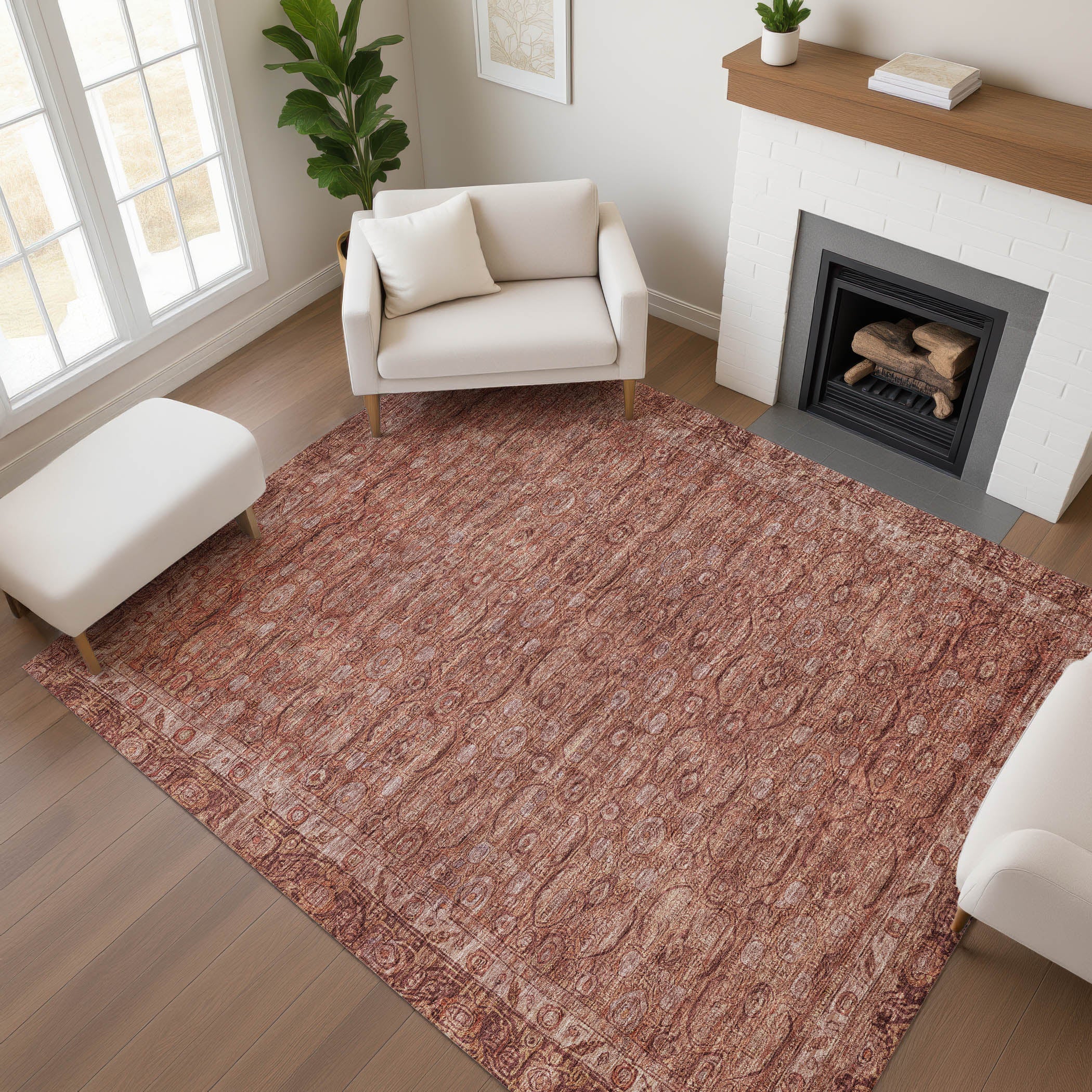 Salzburg Machine Washable Traditional Terracotta Orange Rug 2'6" x 3'10" #shape_Rectangle