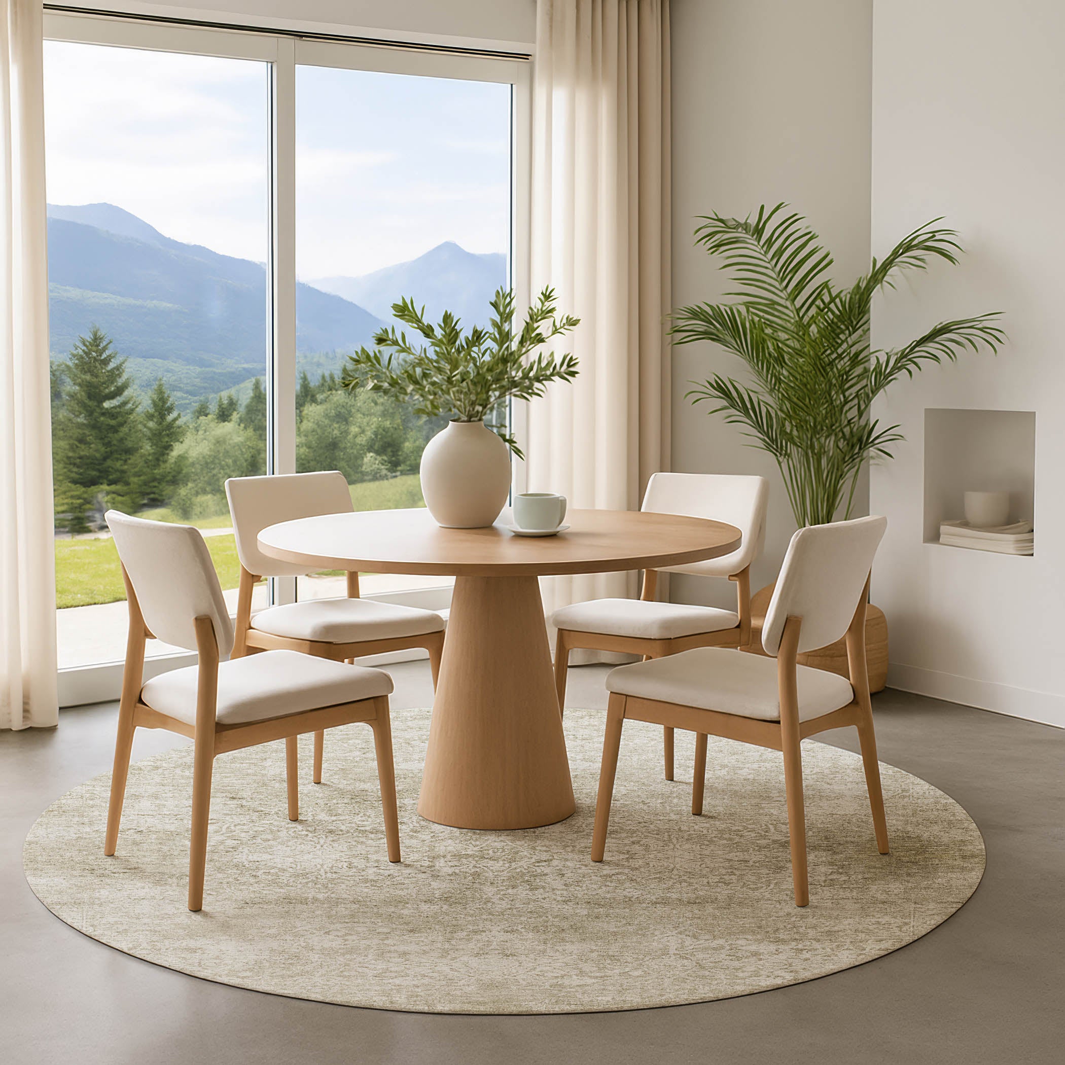 Montevideo Machine Washable Traditional Beige Brown Rug 8' x 8' #shape_Round