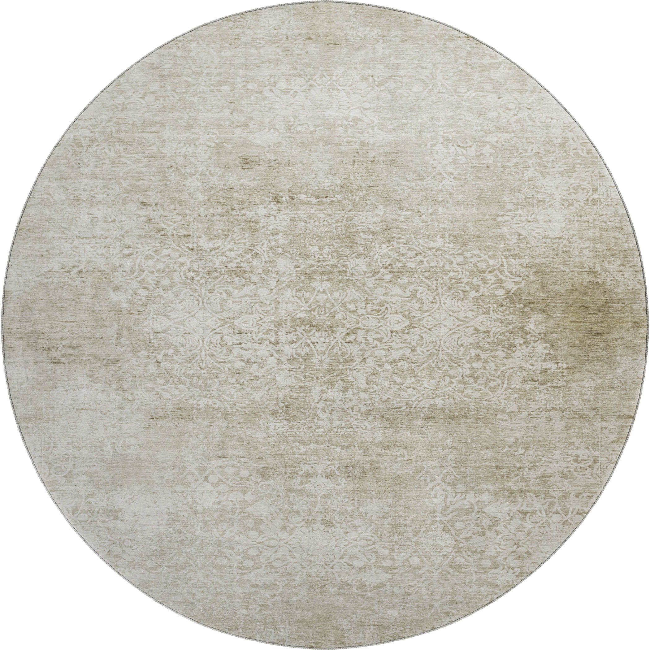 Montevideo Machine Washable Traditional Beige Brown Rug 8' x 8' #shape_Round