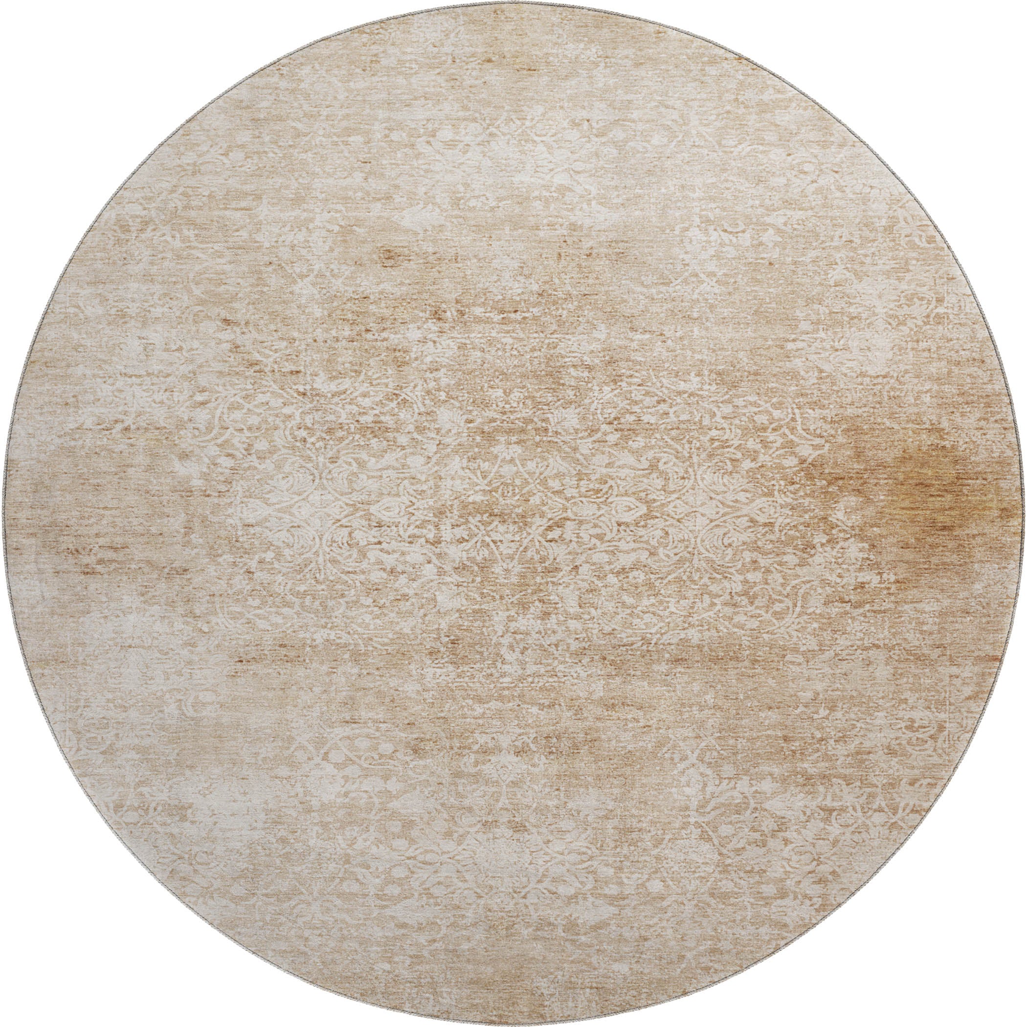 Montevideo Machine Washable Traditional Coral Orange Rug 8' x 8' #shape_Round