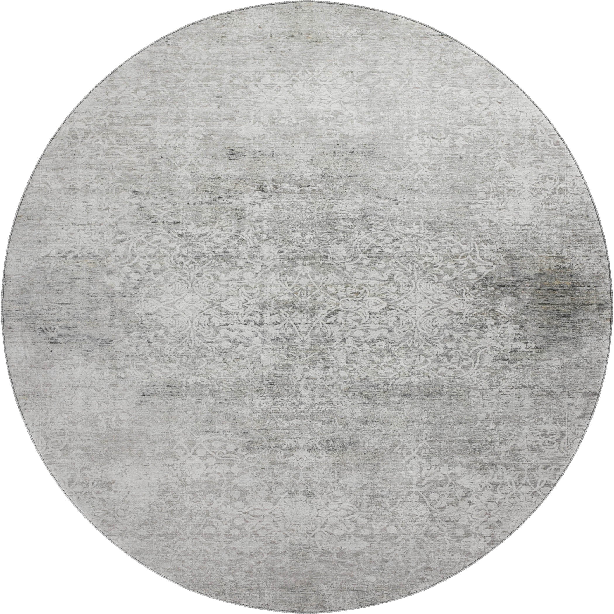 Montevideo Machine Washable Traditional Gray Rug 8' x 8' #shape_Round