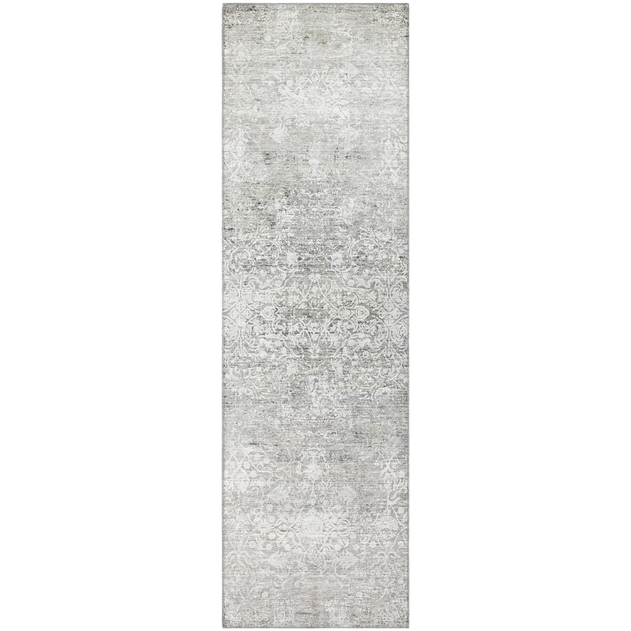 Montevideo Machine Washable Traditional Gray Rug 2'3" x 7'6" #shape_Runner