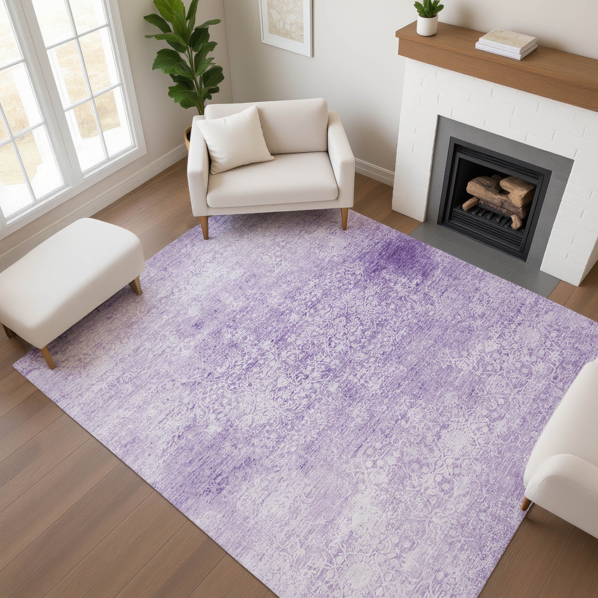 Montevideo Machine Washable Traditional Lilac Purple Rug 2'6" x 3'10" #shape_Rectangle