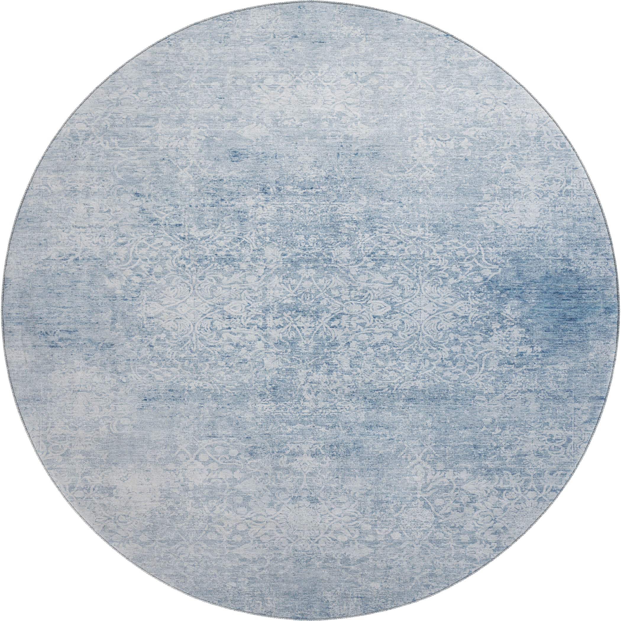 Montevideo Machine Washable Traditional Sky Blue Rug 8' x 8' #shape_Round