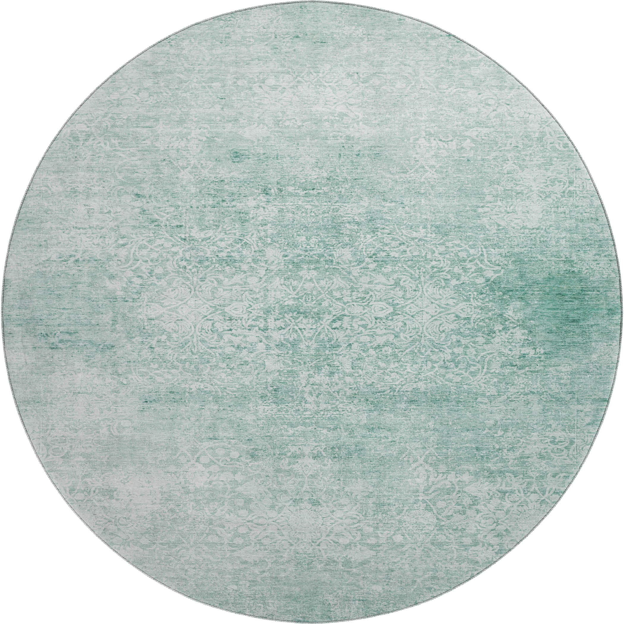 Montevideo Machine Washable Traditional Turquoise Teal Rug 8' x 8' #shape_Round