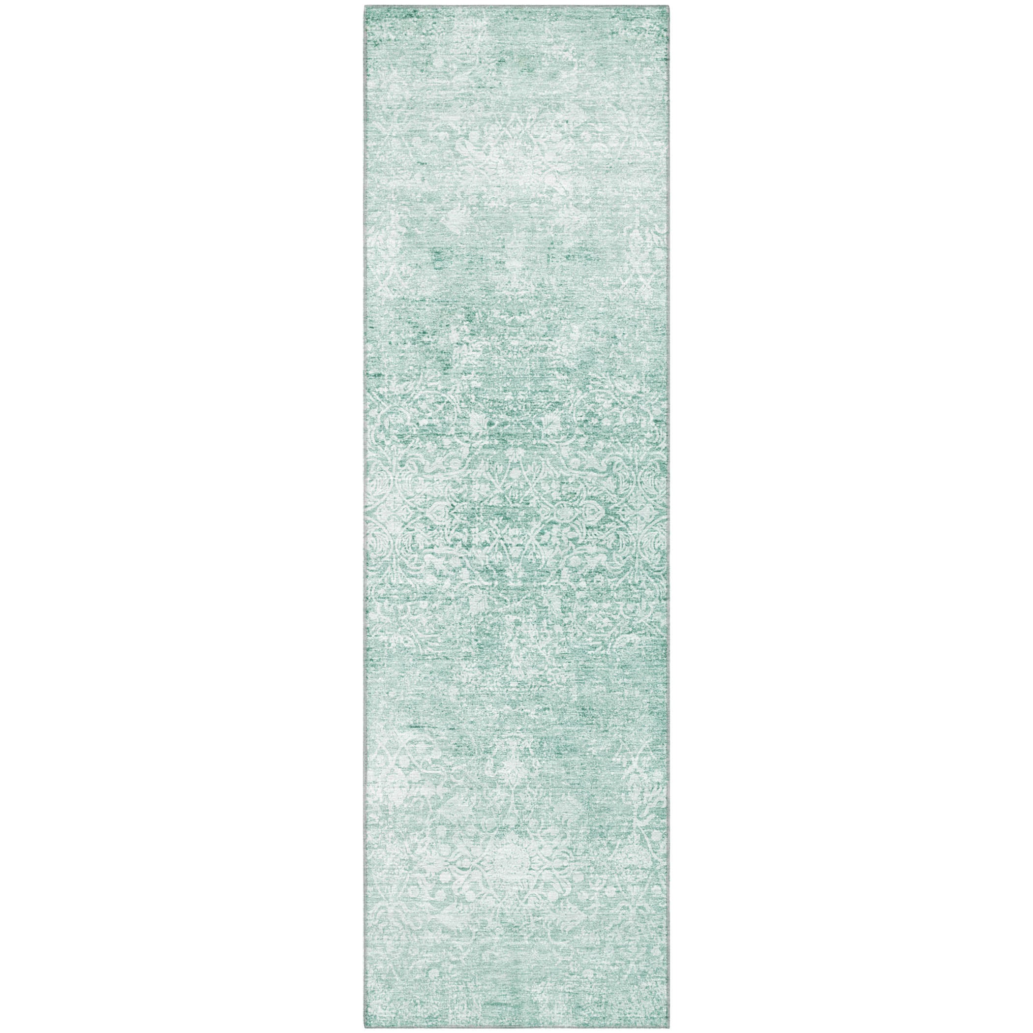 Montevideo Machine Washable Traditional Turquoise Teal Rug 2'3" x 7'6" #shape_Runner
