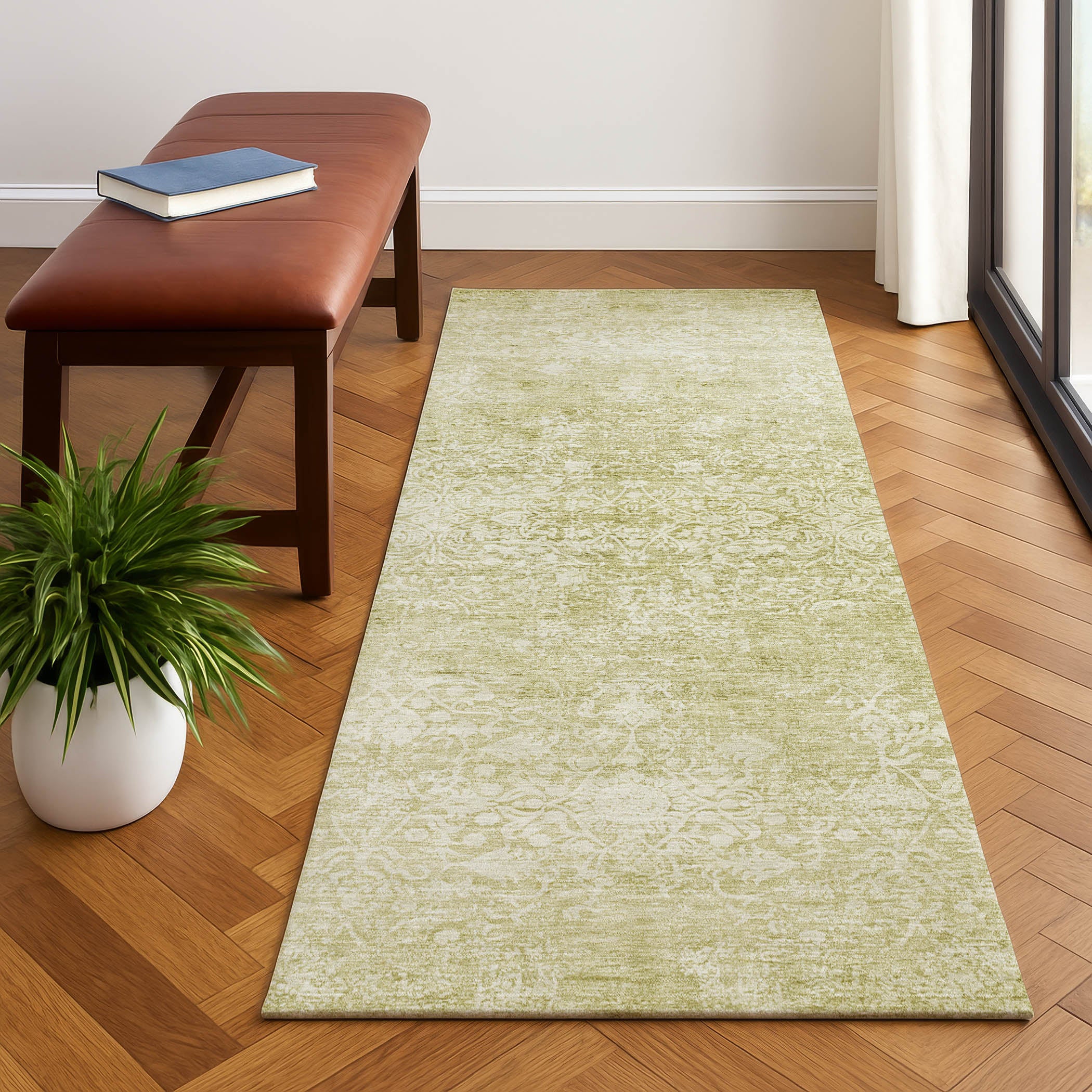 Montevideo Machine Washable Traditional Wheat Gold Rug 2'3" x 7'6" #shape_Runner