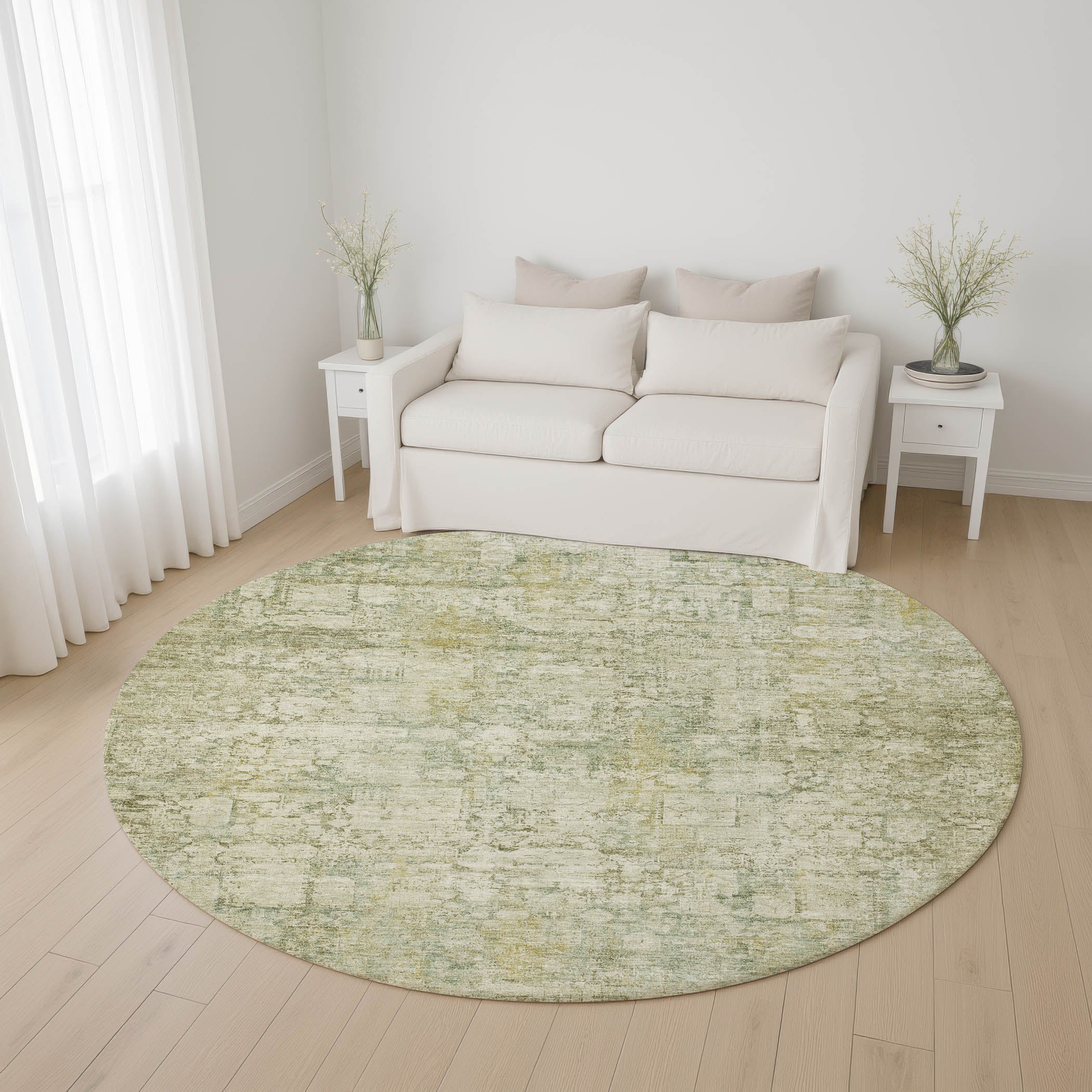 Bern Machine Washable Transitional Beige Brown Rug 8' x 8' #shape_Round