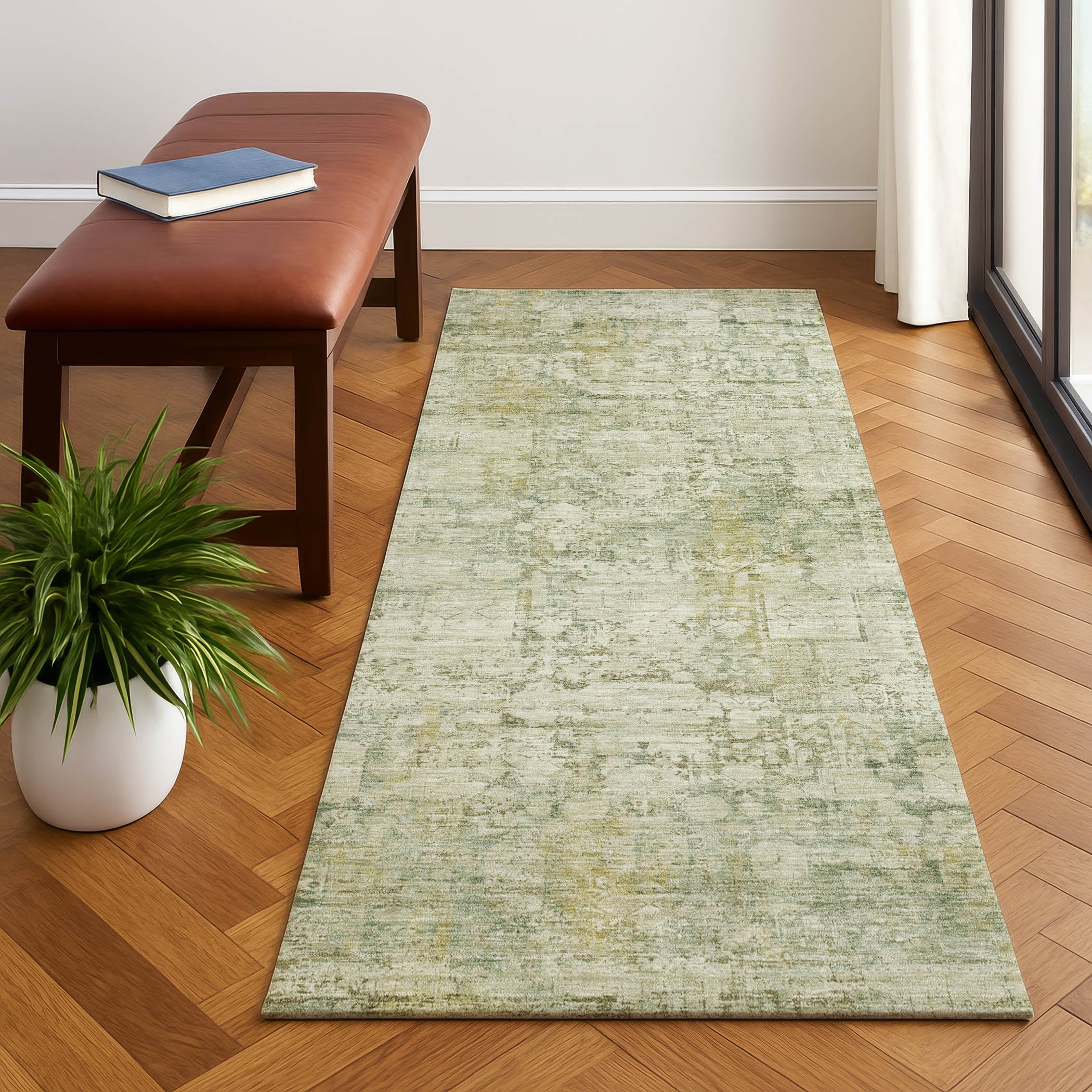 Bern Machine Washable Transitional Beige Brown Rug 2'3" x 7'6" #shape_Runner