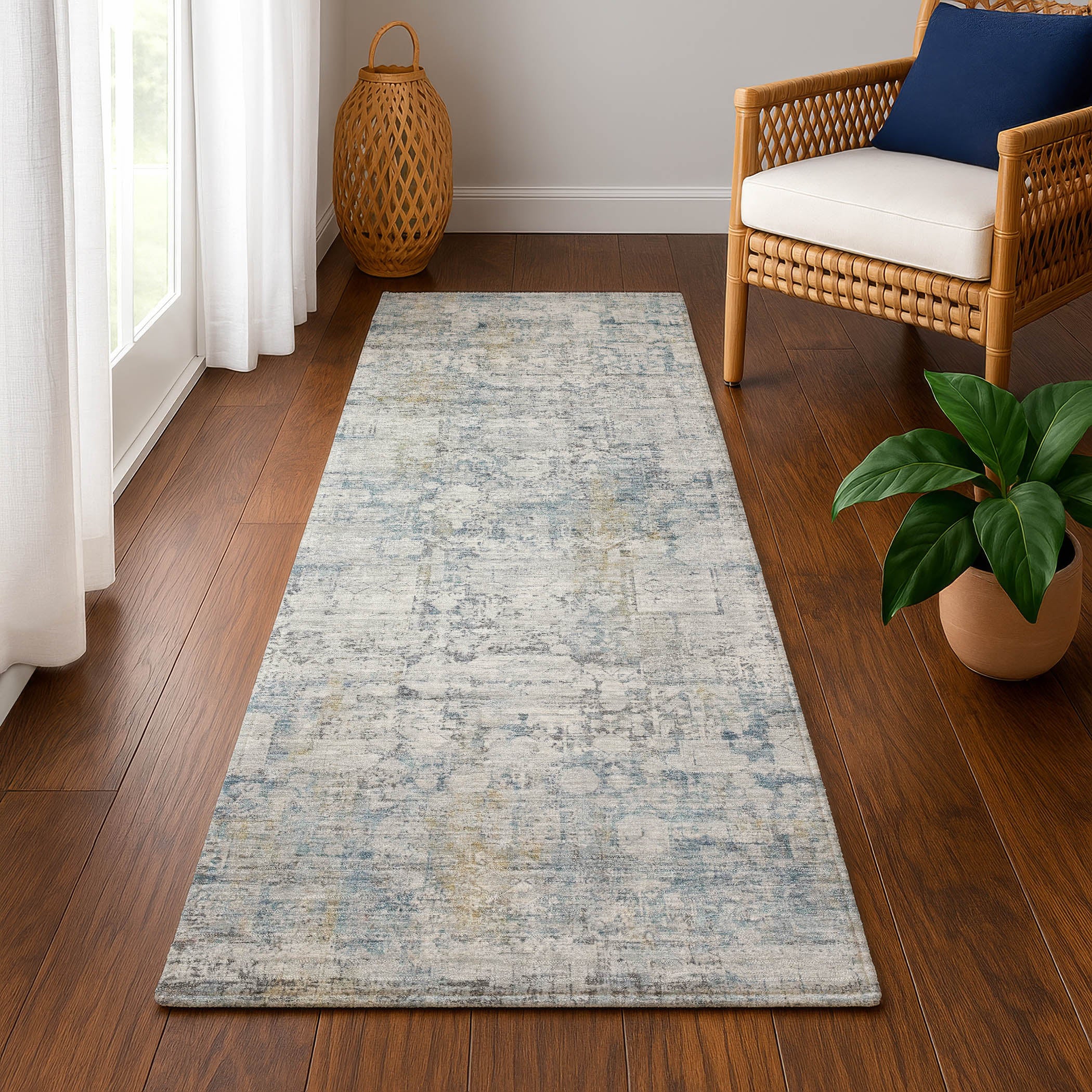 Bern Machine Washable Transitional Linen Ivory Rug 2'3" x 7'6" #shape_Runner