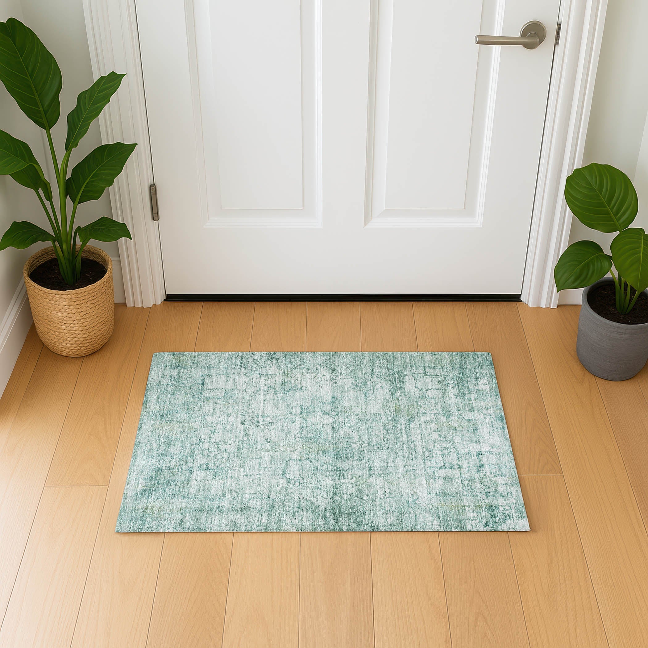Bern Machine Washable Transitional Teal Rug 1'8" x 2'6" #shape_Rectangle