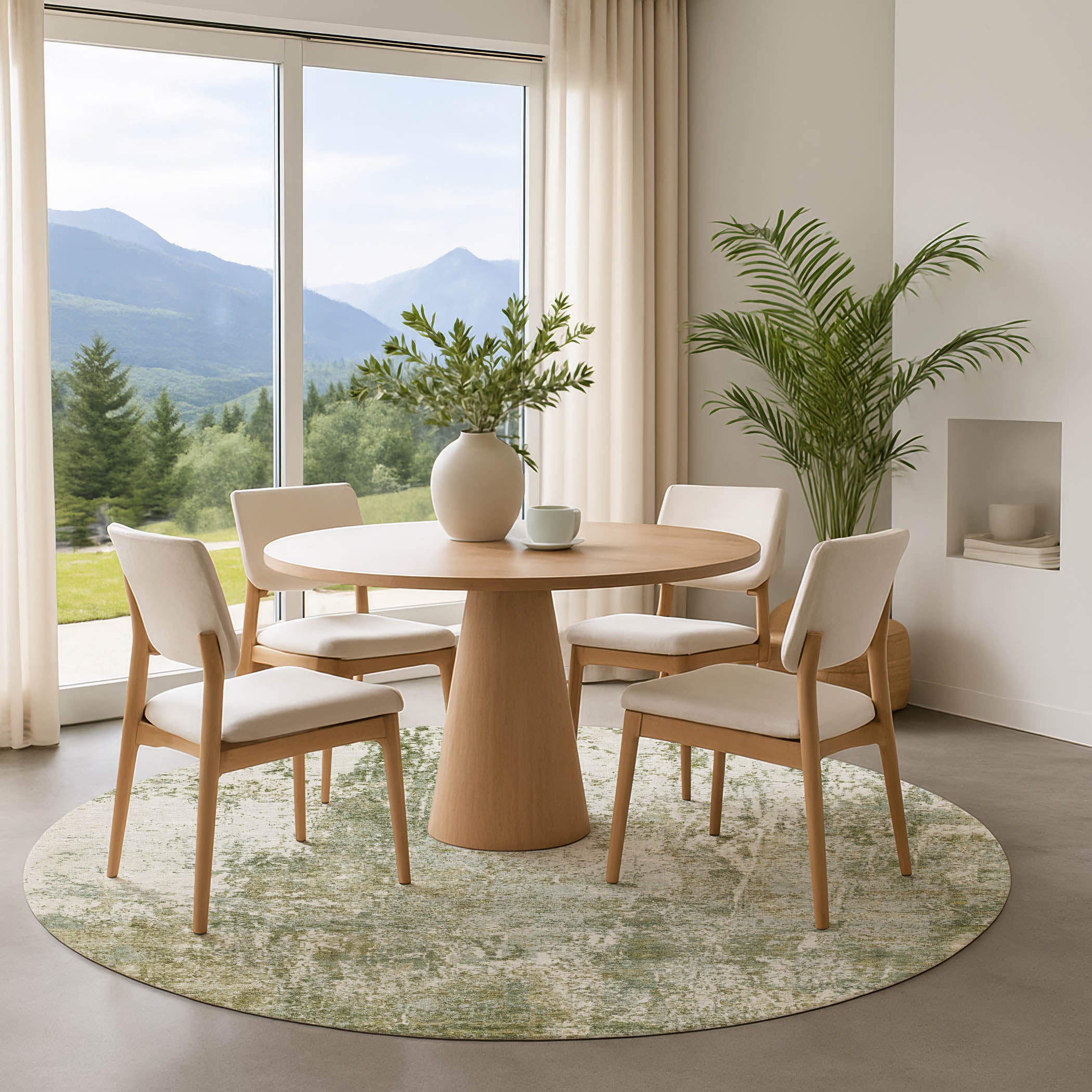 Oslo Machine Washable Transitional Aloe Green Rug 8' x 8' #shape_Round