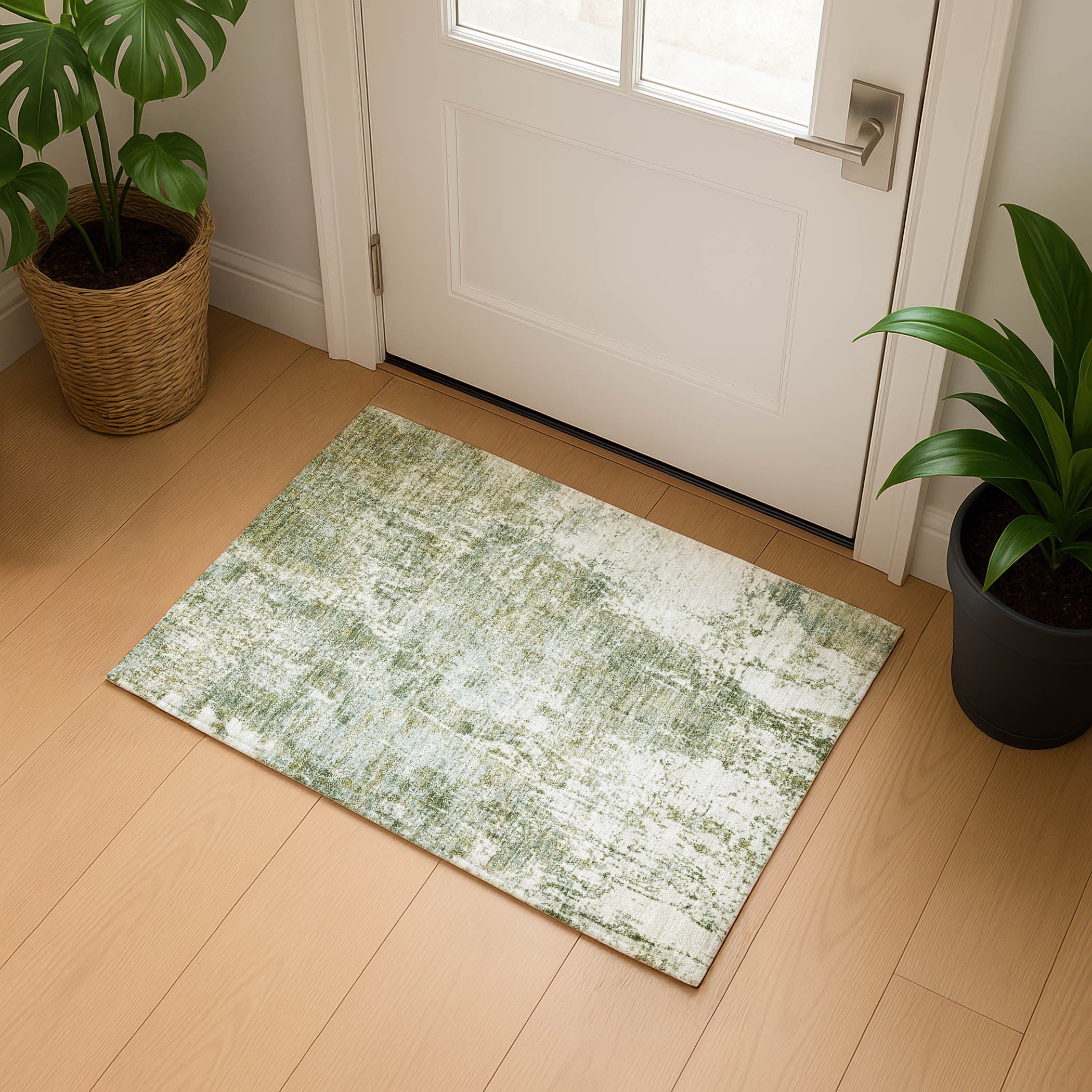 Oslo Machine Washable Transitional Aloe Green Rug 1'8" x 2'6" #shape_Rectangle