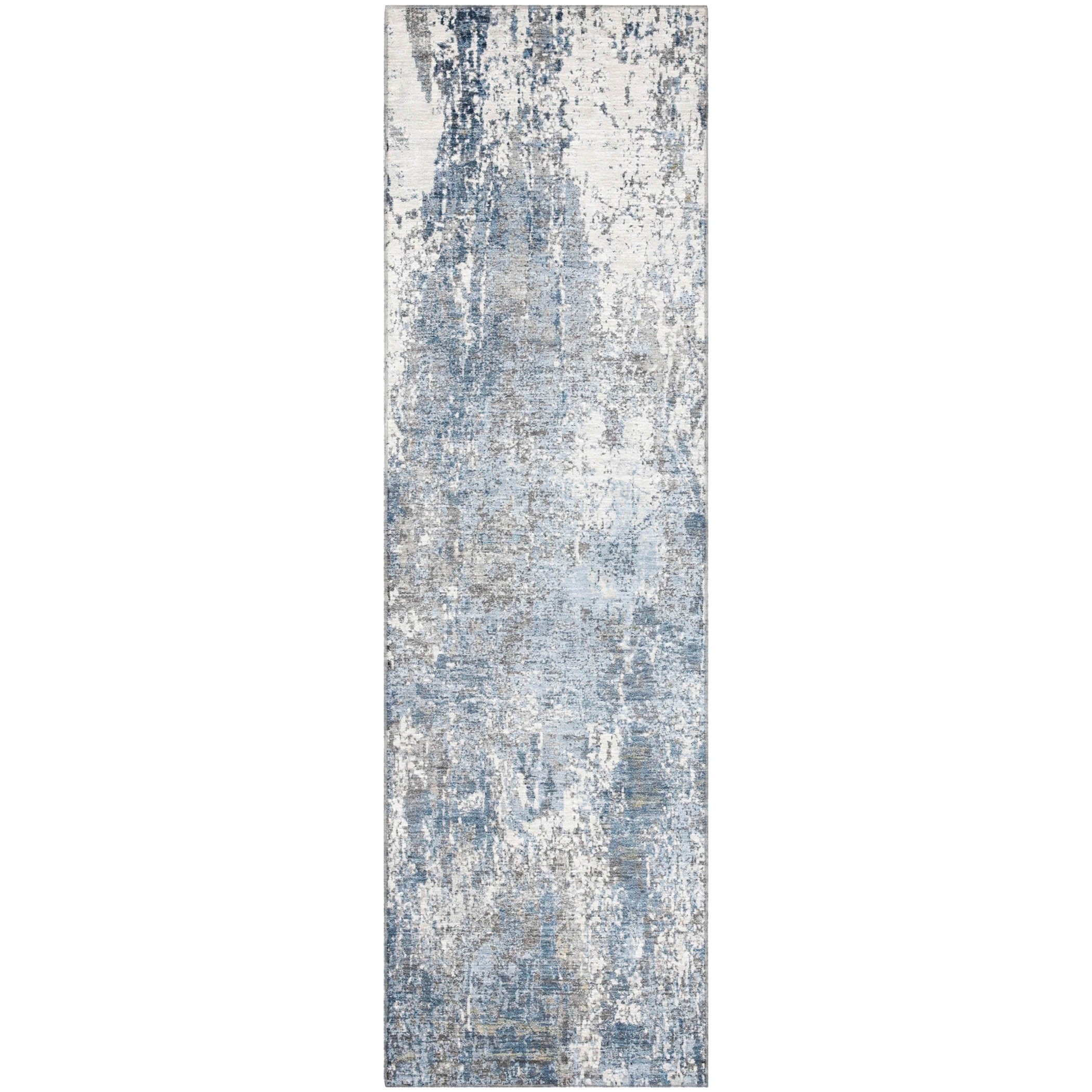 Oslo Machine Washable Transitional Blue Rug 2'3" x 7'6" #shape_Runner