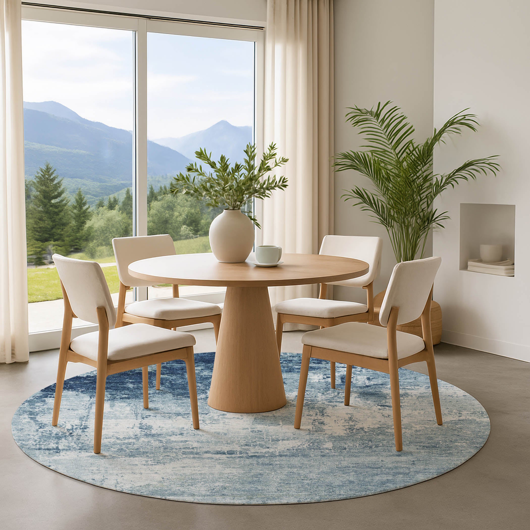Athens Machine Washable Transitional Blue Rug 8' x 8' #shape_Round