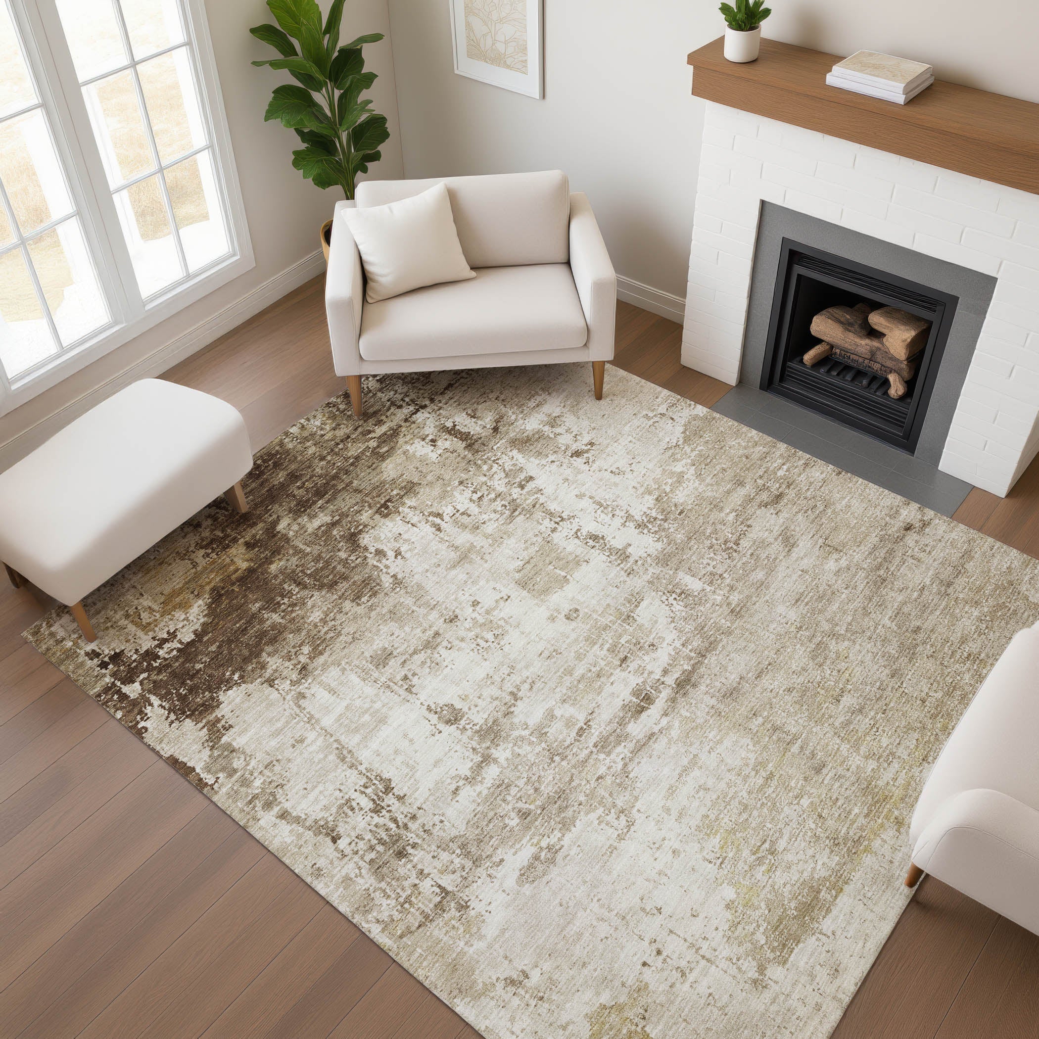 Athens Machine Washable Transitional Brown Rug 2'6" x 3'10" #shape_Rectangle