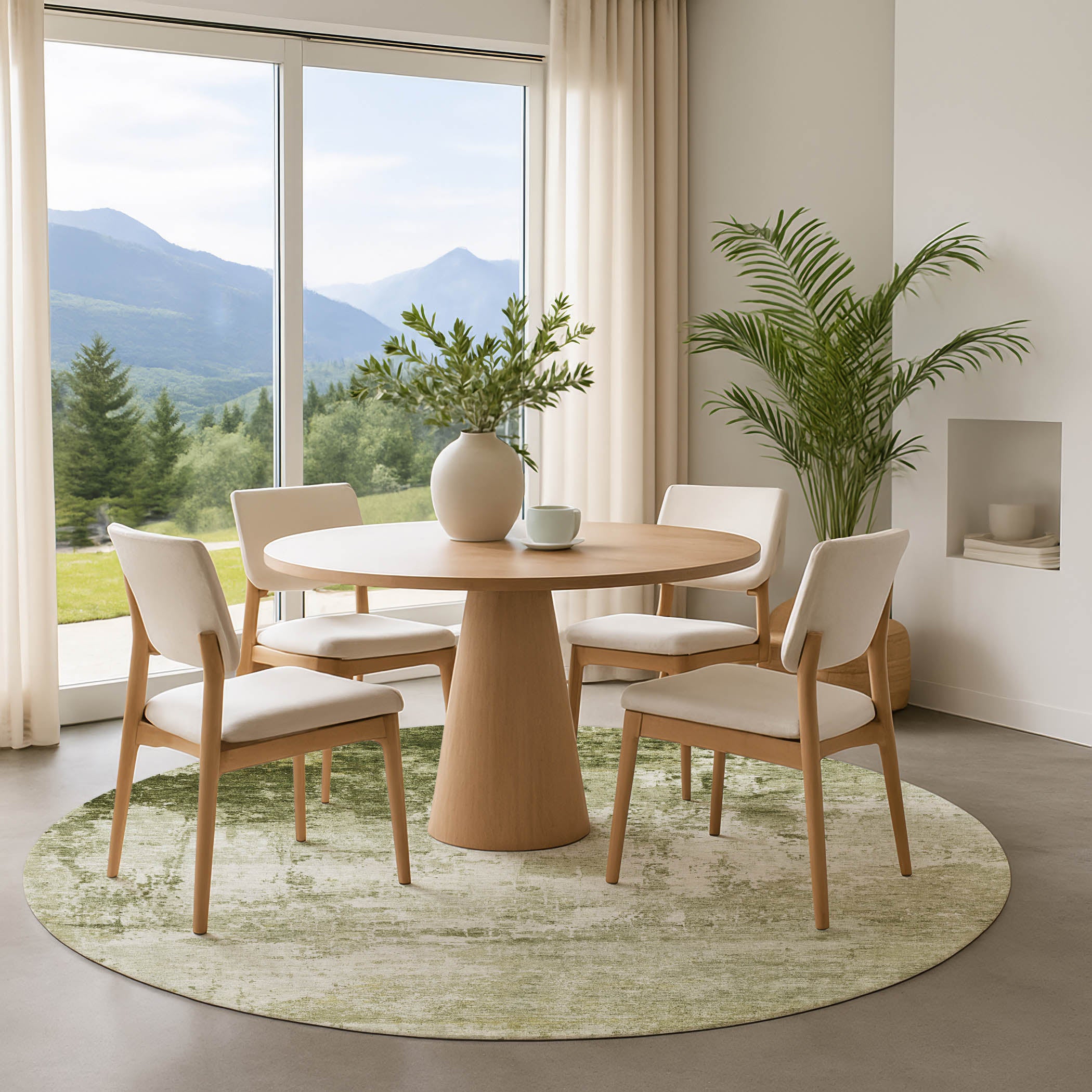 Athens Machine Washable Transitional Sage Green Rug 8' x 8' #shape_Round