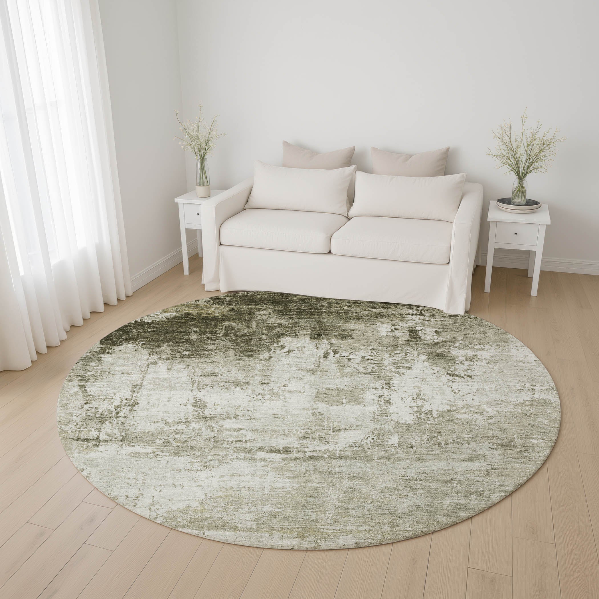 Athens Machine Washable Transitional Taupe Brown Rug 8' x 8' #shape_Round