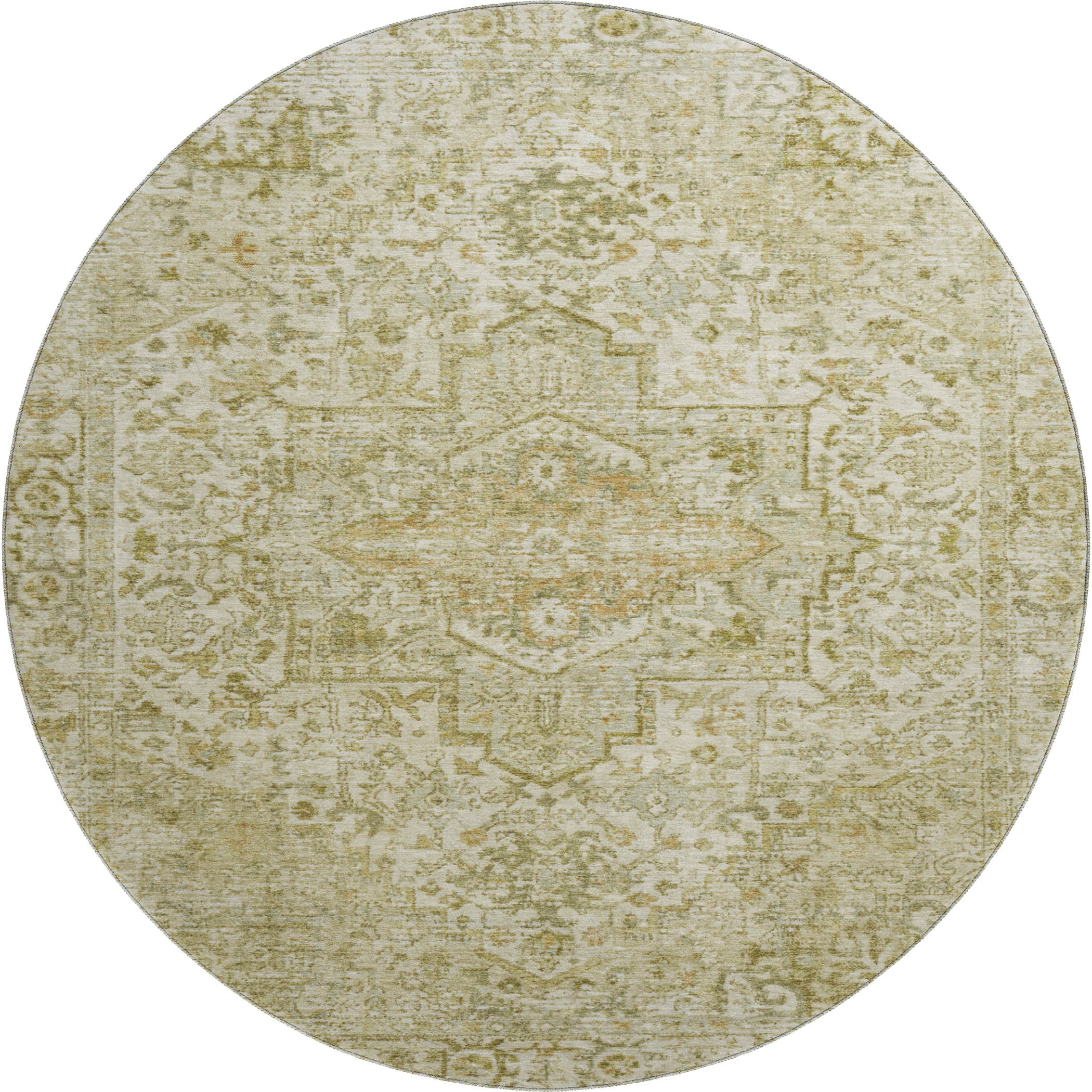 Split Machine Washable Traditional Beige Brown Rug 8' x 8' #shape_Round